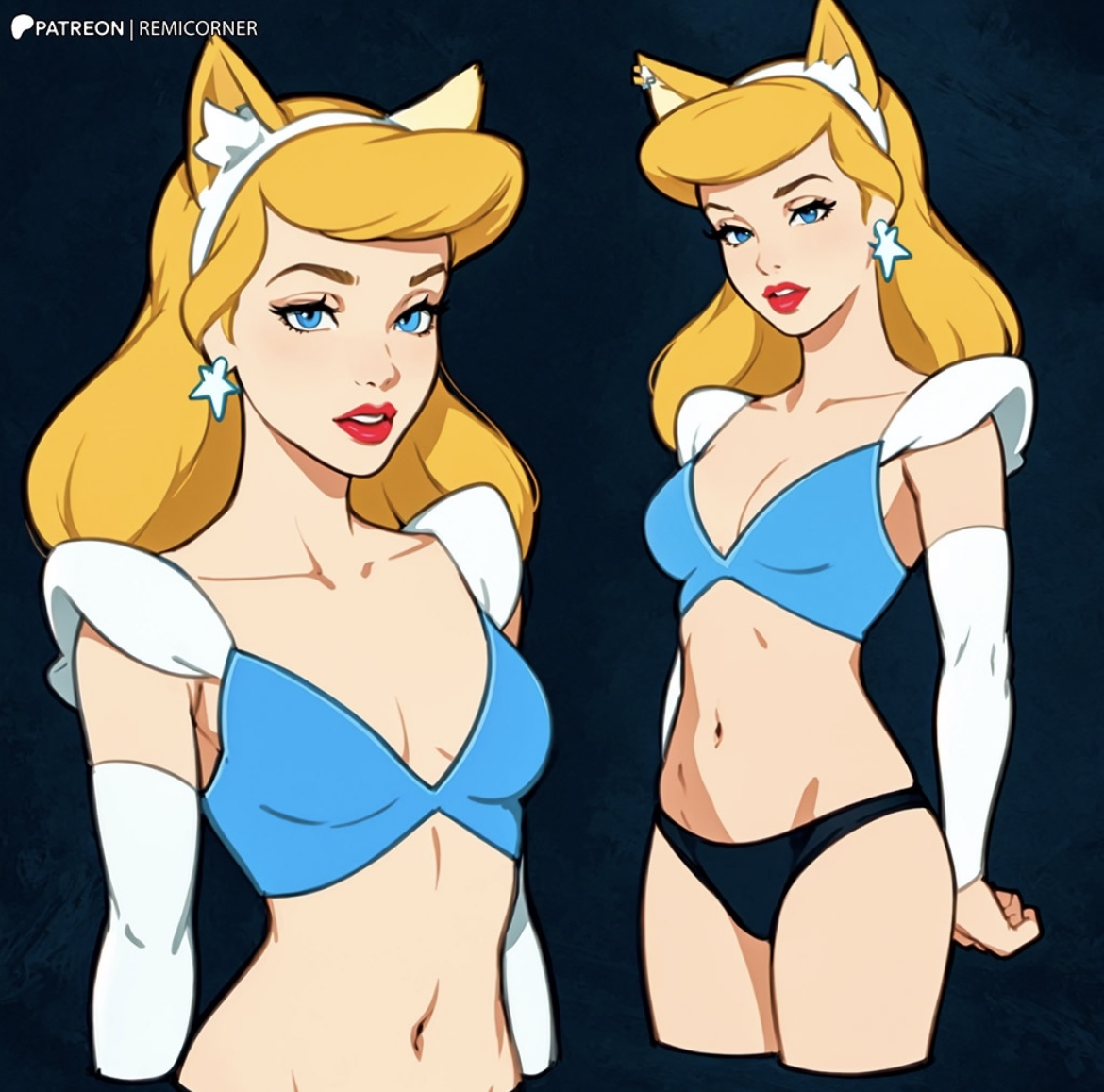 ai generated, blonde hair, cat ears, cat girl, catgirl, cinderella (1950 film), cinderella (disney), disney, disney princess, female, tagme