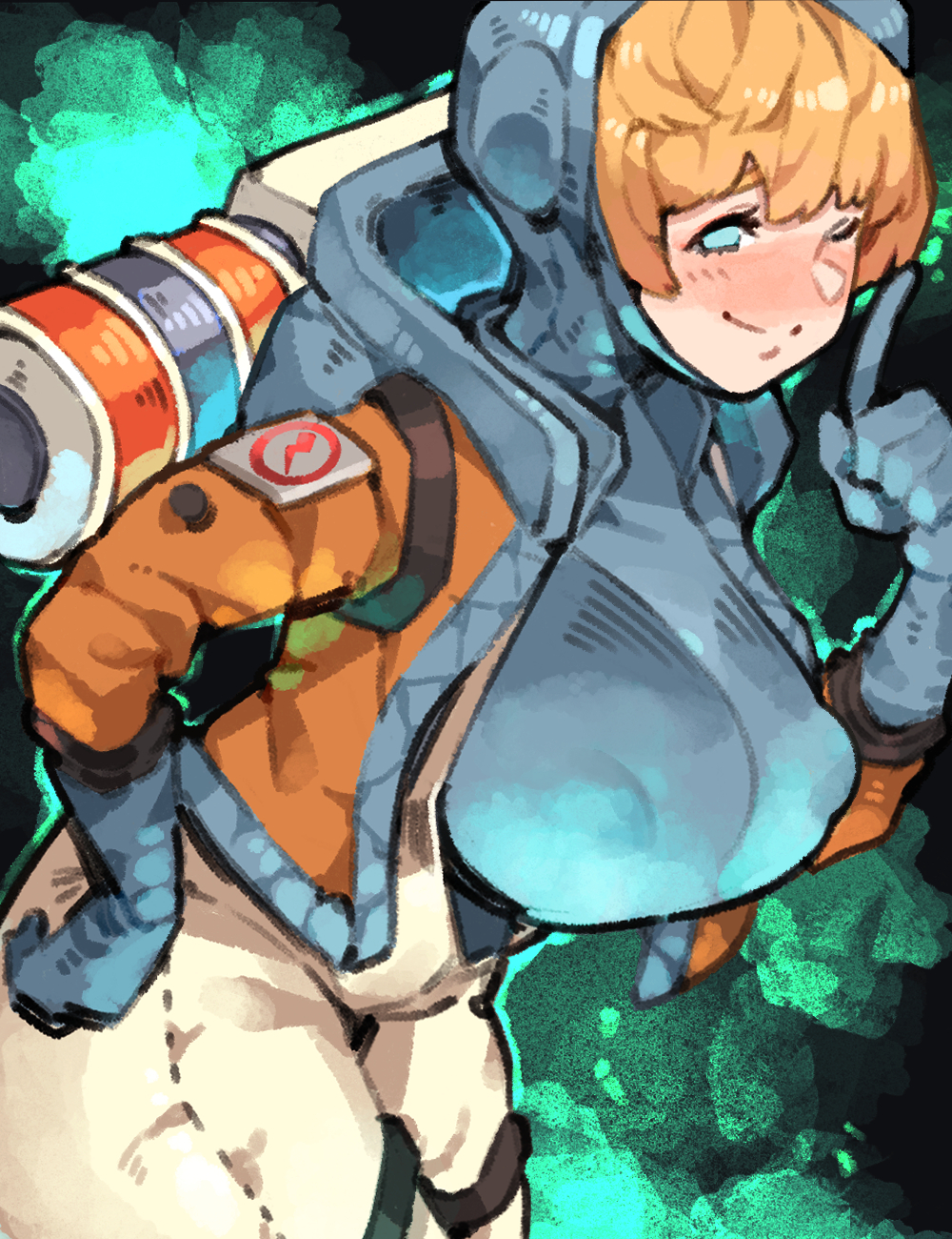 apex_legends areolae blonde_hair blue_eyes blush breasts busty female makingtawawa nipples voluptuous wattson_(apex_legends)