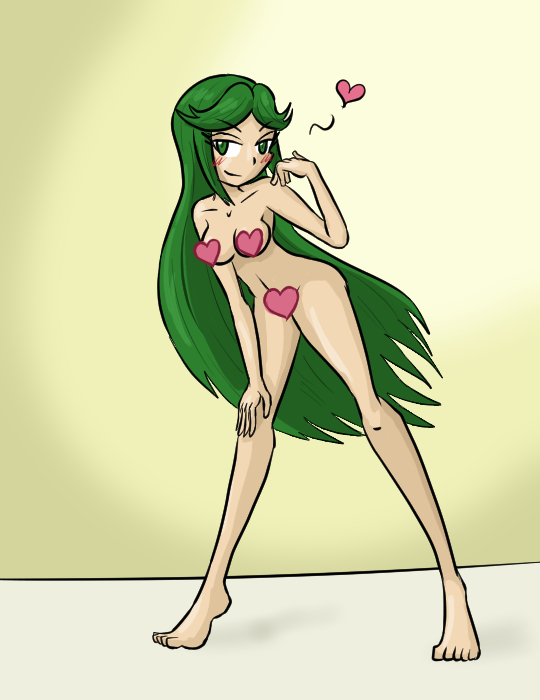 1girls breasts censored censored_breasts censored_pussy female green_eyes green_hair kid_icarus long_hair looking_at_viewer mythkaz naked nintendo nude palutena solo white_skin