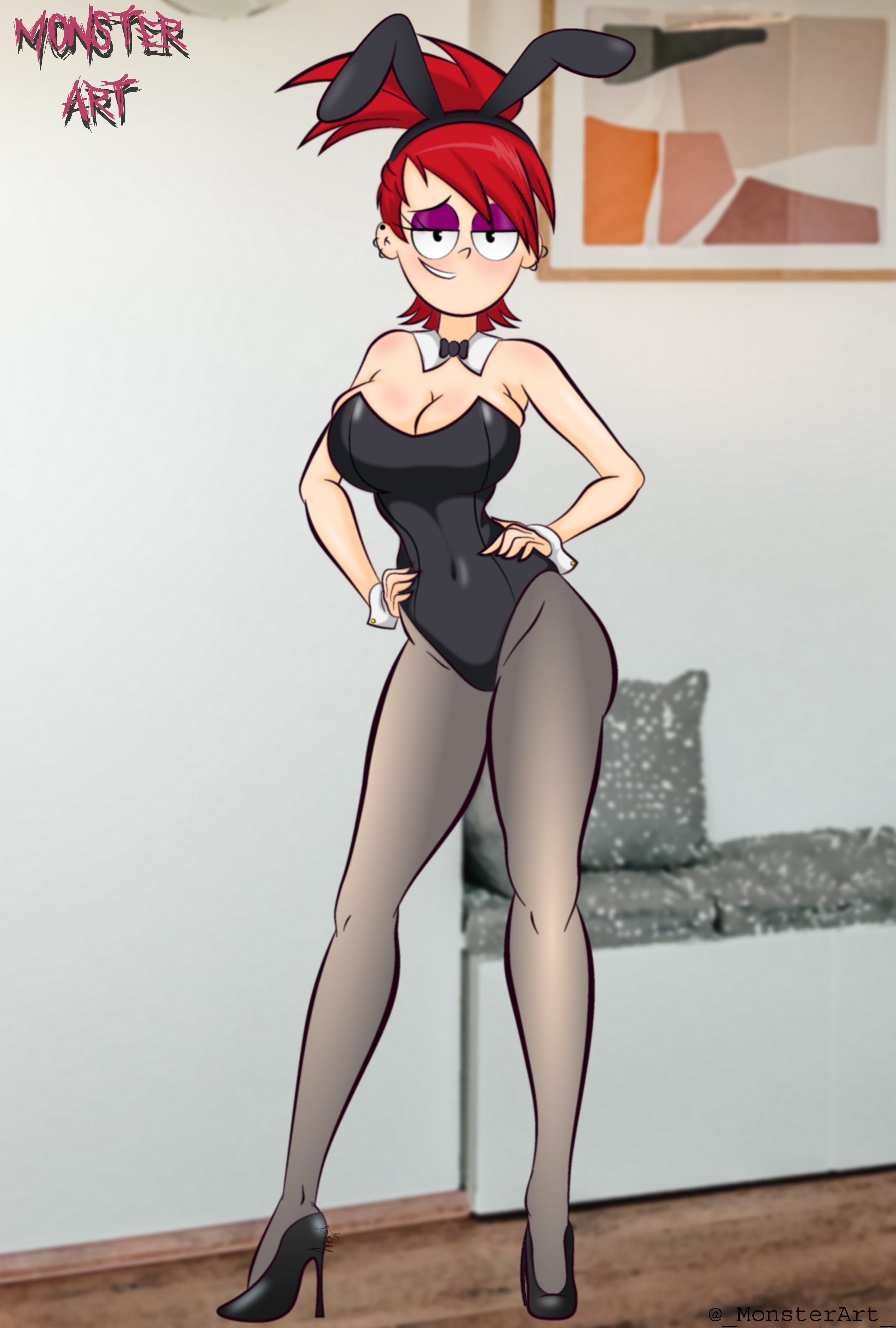 2021, breasts, bunny ears, bunny girl, bunnysuit, busty, cartoon network, female, female focus, foster's home for imaginary friends, frankie foster, full body, hourglass figure, monsterart, pose, posing, tagme, wide hips