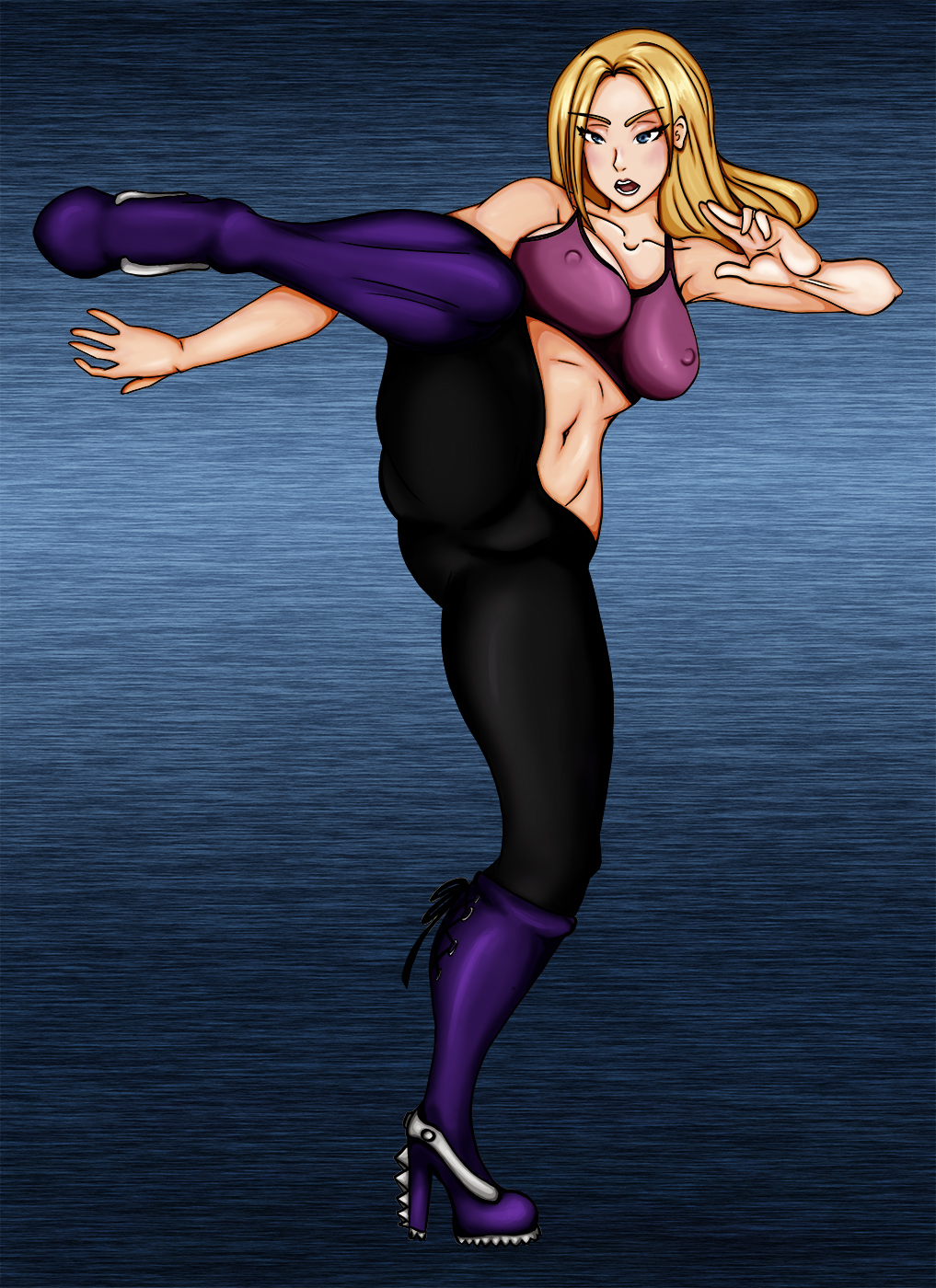 bandai_namco big_breasts blonde_hair blonde_hair blonde_hair blonde_hair blue_eyes breasts candice_hillebrand cg_art cosplay death_by_degrees kyunamaori namco namco_bandai nina_williams pose posing simple_background tekken tekken_(2010_film)