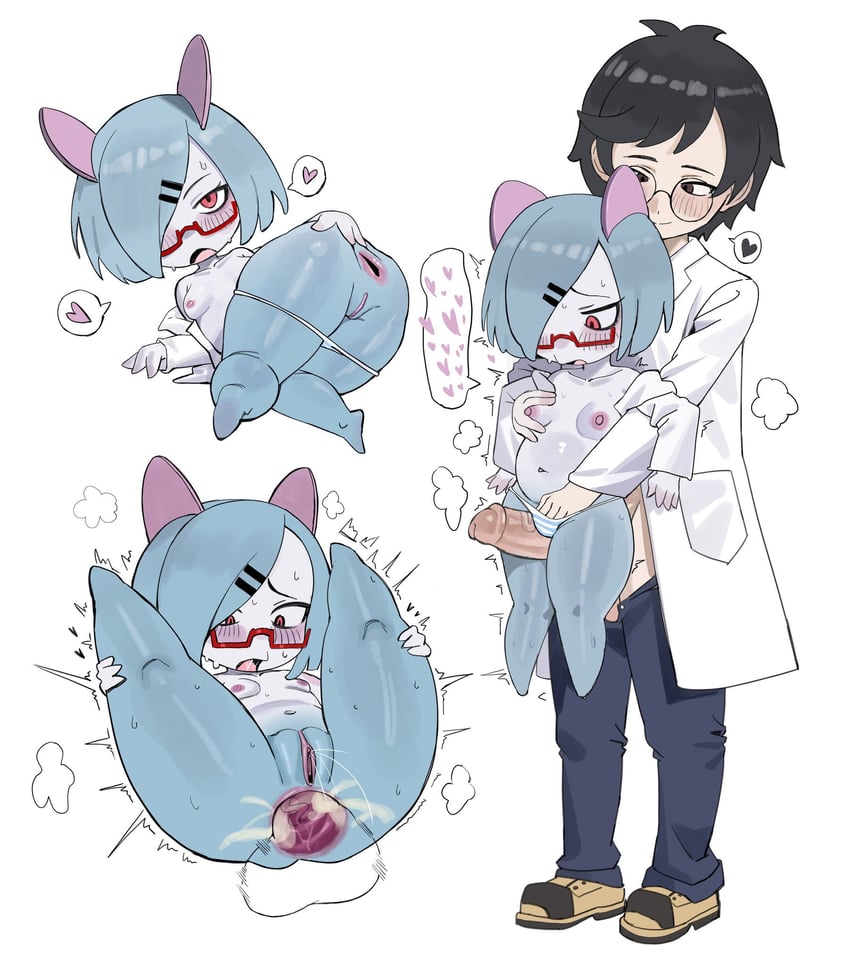 1boy, 1girl, aged down, anal, anus, ass, belly, black hair, blush, breasts, carrying, clothes pull, cub, cum, cum in ass, cum inside, dr. voir (nanosheep), erection, female, furry, glasses, hair ornament, hairclip, hi res, jingzhou14848, kirlia, labcoat, legs, looking at penis, male, medium hair, navel, nintendo, nipples, panties, panty pull, penetration, penis, plump, pokemon, pokemon (species), pokephilia, pussy, sex, short hair, small breasts, spread ass, stomach, sweat, testicles, thighs, underwear, zhou135627
