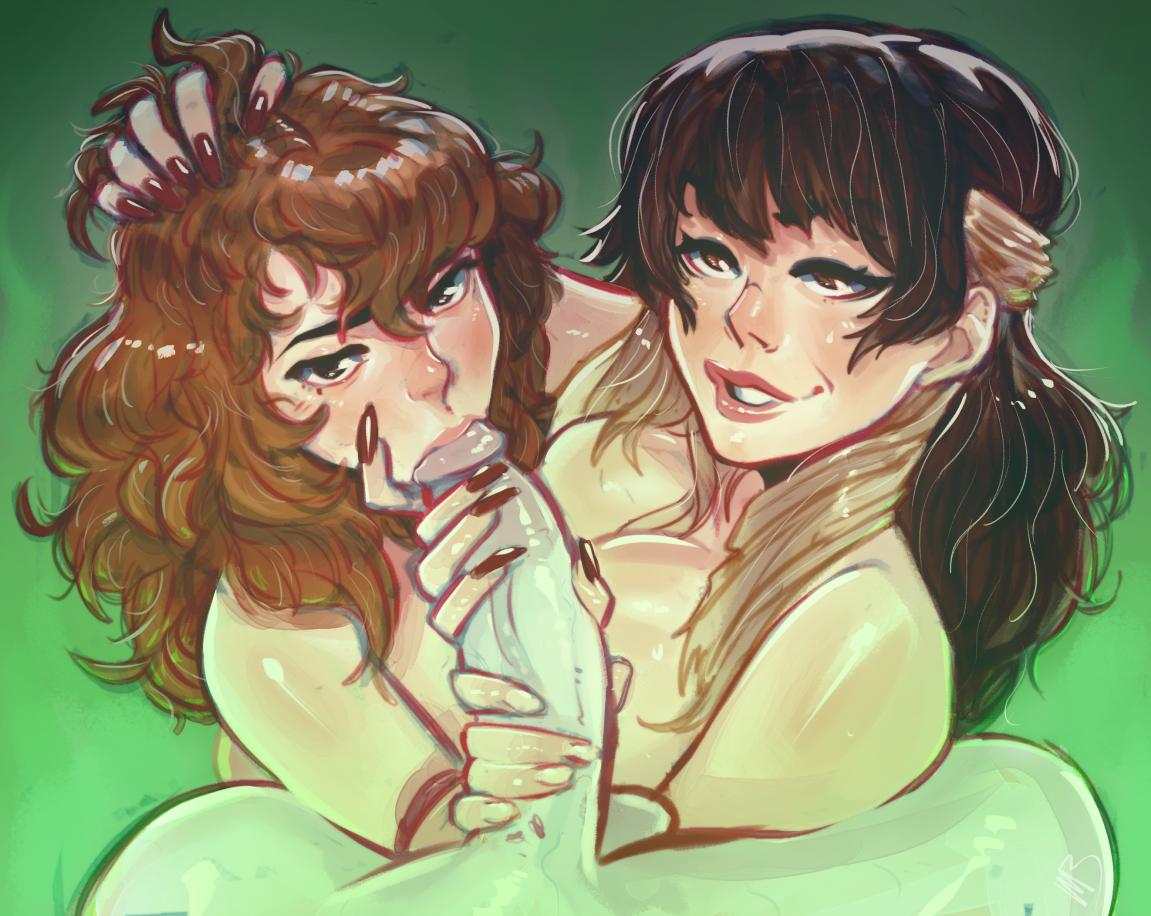 1boy, 2girls, collaborative fellatio, erection, fellatio, female, female assisted blowjob, ffm threesome, harry potter, hermione granger, holding penis, male, narcissa malfoy, oral, oral sex, penis, tagme, tagme (artist), threesome