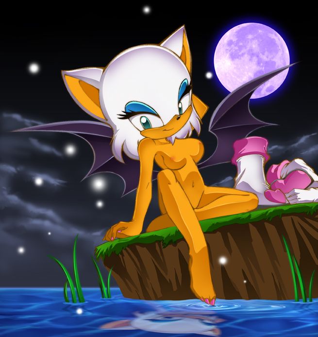 animal_ears anthro bat bat_wings bleedman breasts female female_only fur furry mammal nipples outdoors rouge_the_bat solo sonic_(series) wings