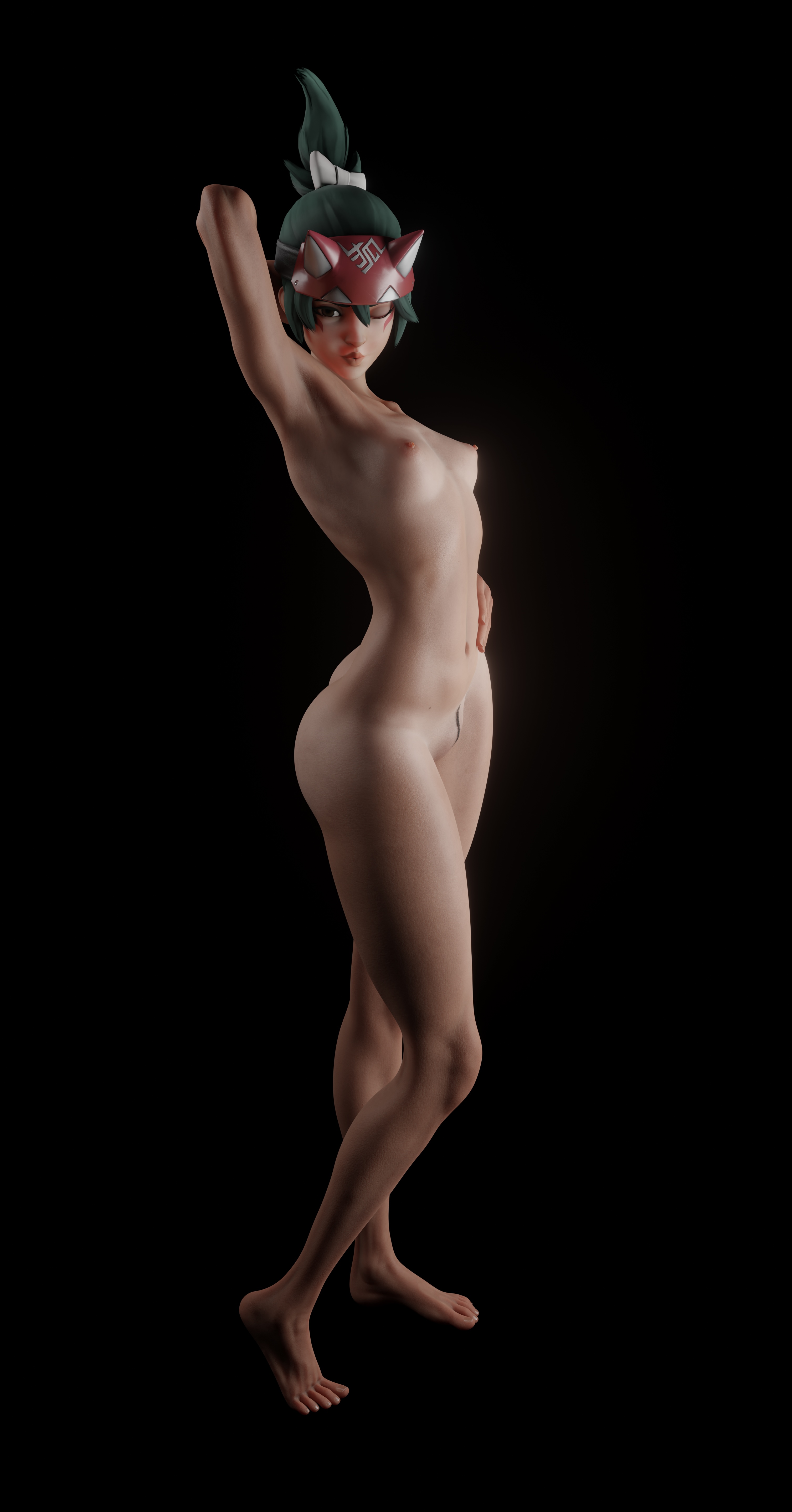 1girls, 3d, blizzard entertainment, breasts, feet, female, female focus, female only, green hair, kiriko (overwatch), light skin, light-skinned female, nipples, nude, nude female, nyl kiriko, nyl2, overwatch, overwatch 2, pussy, small breasts