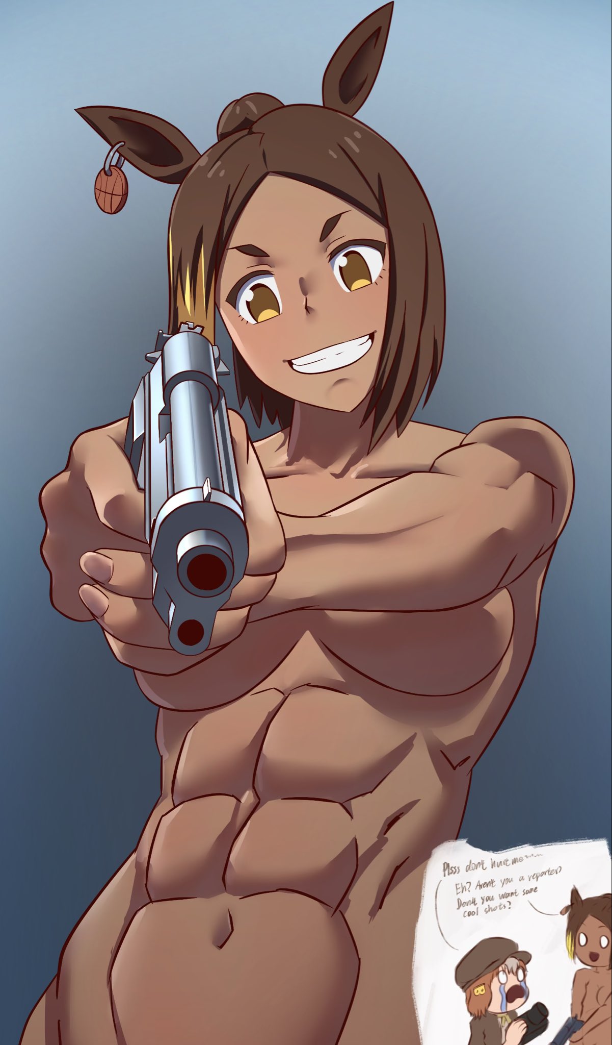 1girls, abs, breasts, coolchouzhao, female, gun, michelle my baby (umamusume), muscular, nude, tagme, umamusume, umamusume: cinderella gray