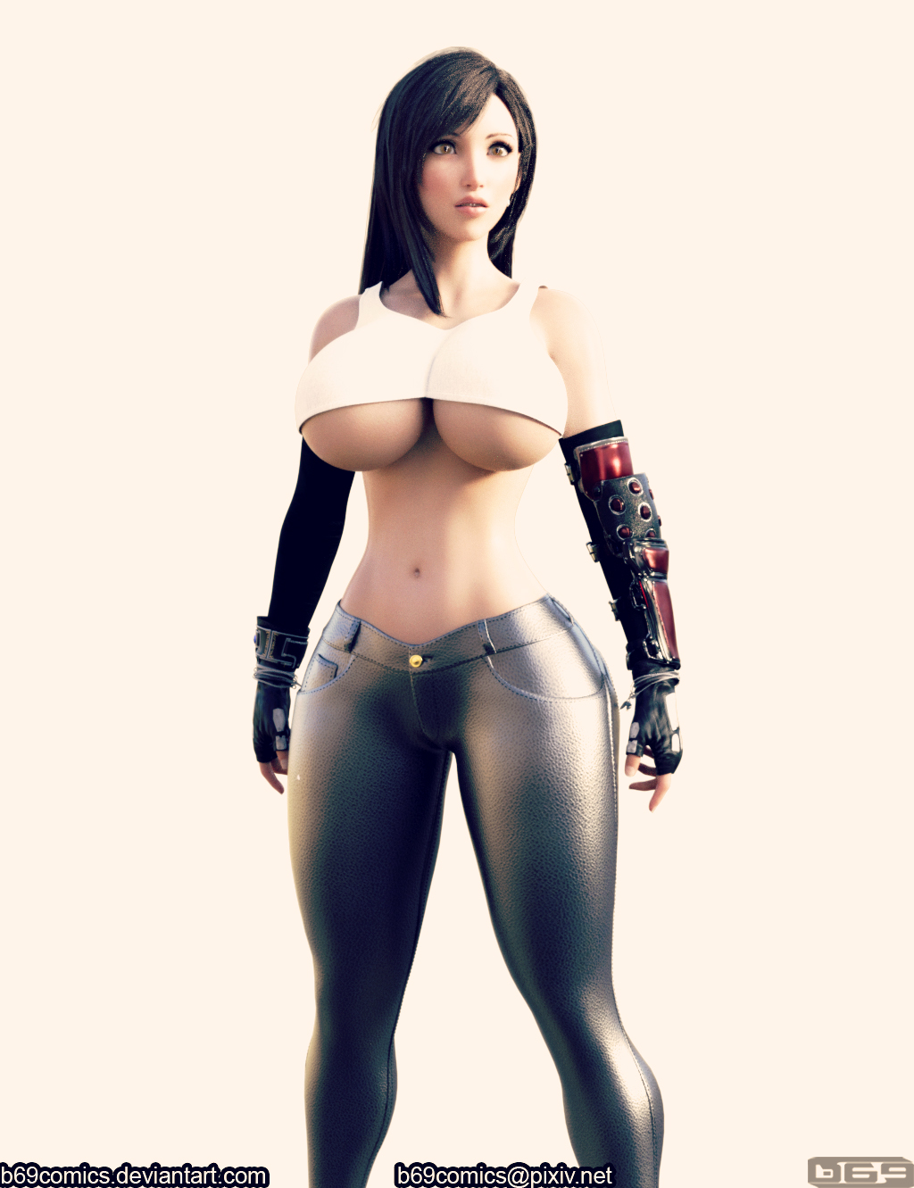 3d, asian, asian bimbo, asian female, b69, big lips, bimbo, bimbo lips, breasts, brown hair, busty, child bearing hips, curves, curvy, curvy body, curvy female, curvy figure, eyeshadow, female, final fantasy, final fantasy vii, full lips, hourglass figure, large breasts, lipstick, makeup, mascara, paag, solo, solo female, thick, thick thighs, tifa lockhart, tight clothing, underboob, voluptuous