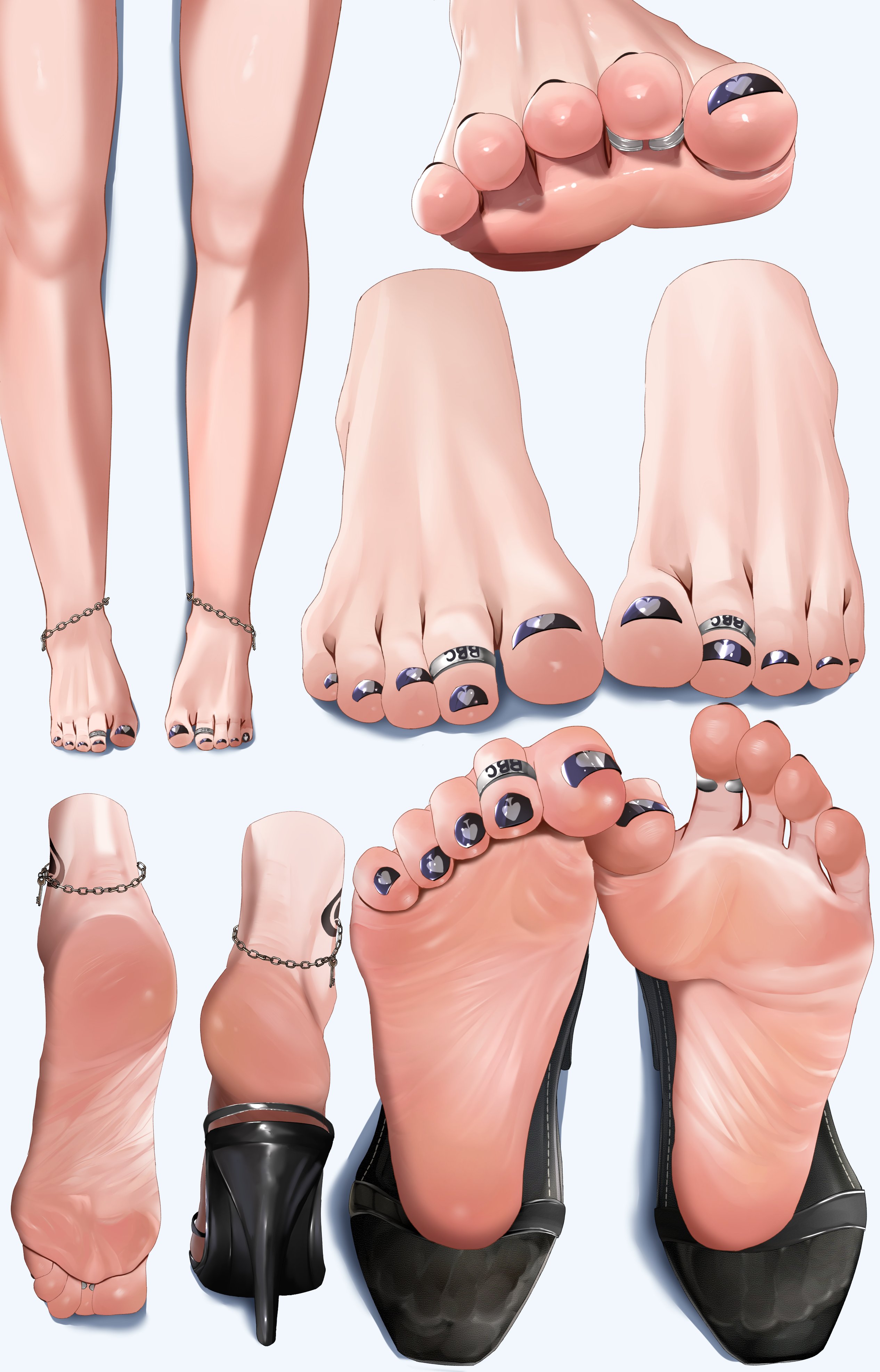 2025, 2d, ankle tattoo, anklet, aruka0807, chastity key, feet, feet only, foot fetish, foot focus, high heels, key anklet, leg focus, legs, multiple angles, original, painted toenails, queen of spades, queen of spades symbol, queen of spades tattoo, raceplay, raceplay tattoo, soles, tagme, toe curl, toe ring, toe scrunch