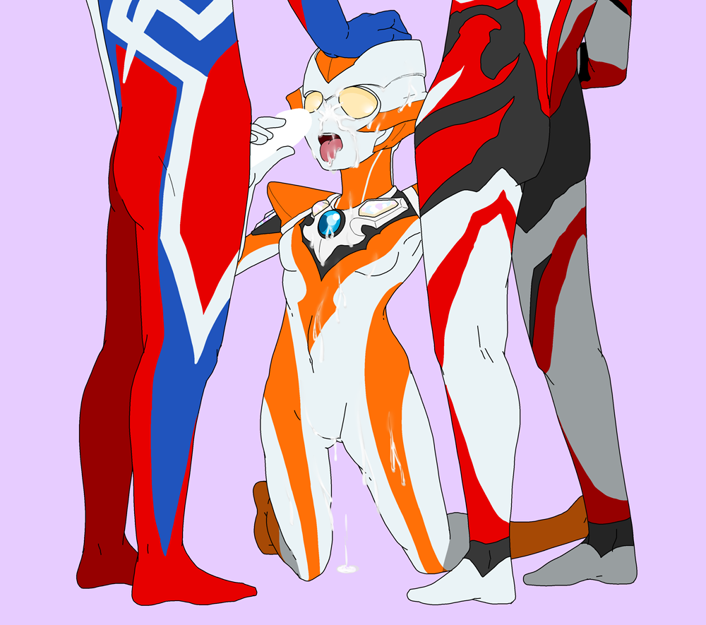 1girls 2boys after_fellatio after_oral alien alien_girl breasts cum cum_on_face cum_on_upper_body cumshot double_handjob faceless_male female female_focus minato_asahi_(grigio) small_breasts ultraman_(franchise) ultraman_geed ultraman_r/b ultraman_zero ultrawoman_grigio yellow_eyes