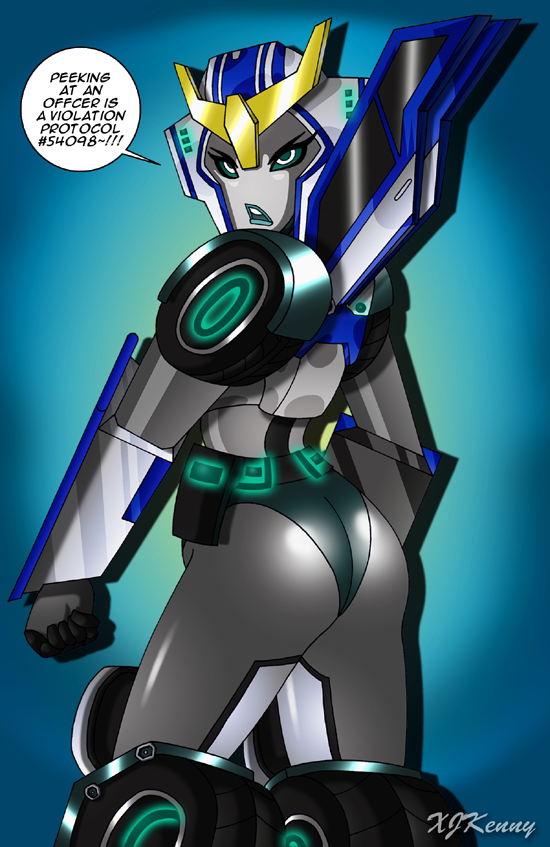 1girls alien alien_girl ass blue_background blue_eyes blue_panties butt female female_only looking_at_viewer machine panties robot robot_girl round_ass simple_background solo solo_female strongarm_(transformers) thick_thighs transformers transformers_robots_in_disguise_(2015)