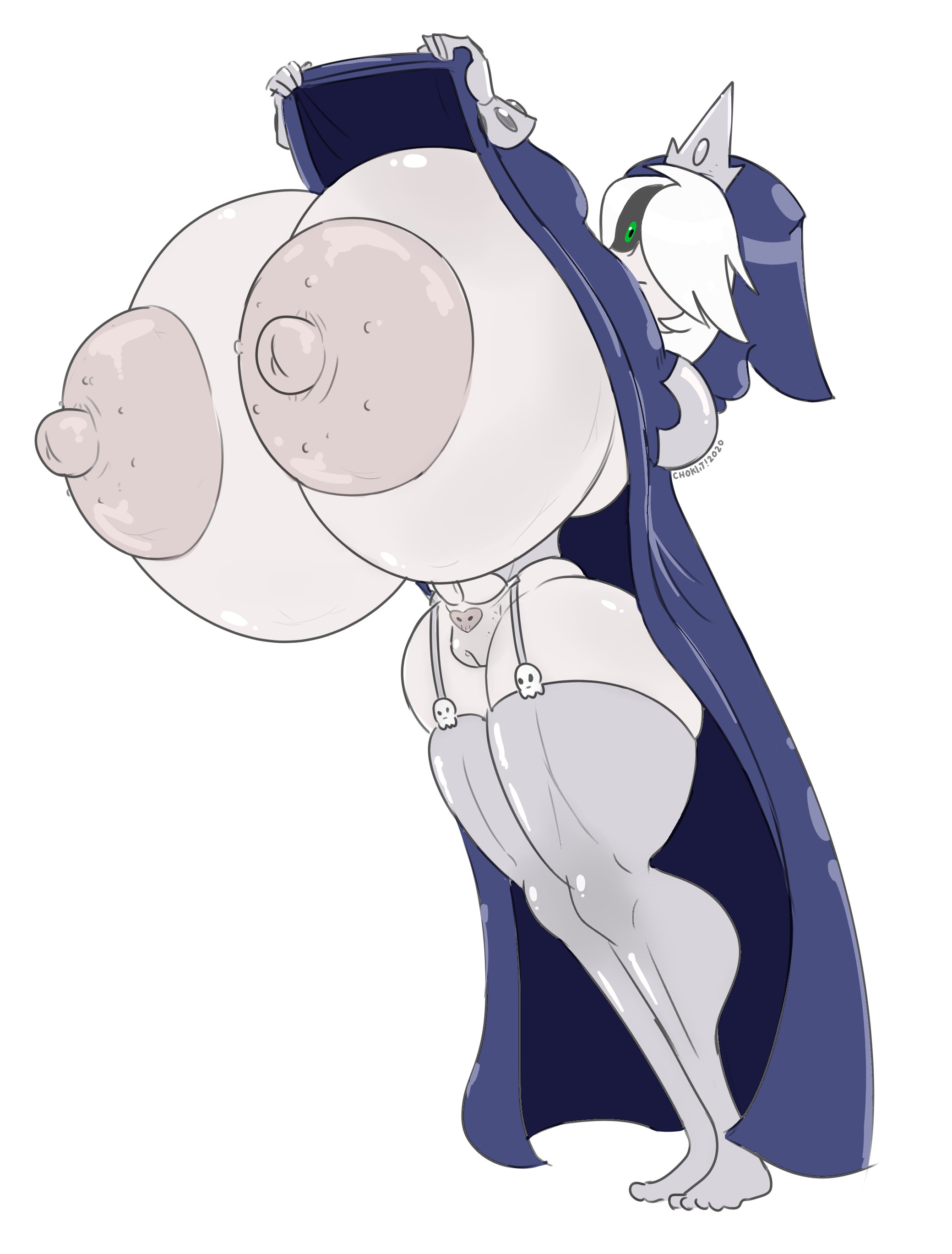 1girls, areolae, arms up, blue skin, breasts, clothed, clothing, female, female only, flashing, gigantic breasts, huge areolae, humanoid, hyper, hyper breasts, lewdicrousart, lifting skirt, montgomery glands, mostly nude, oral, original character, presenting, presenting breasts, shirt, shirt lift, shirt up, skindentation, standing, tasteofchoklit, thick thighs, thighhighs, wide hips