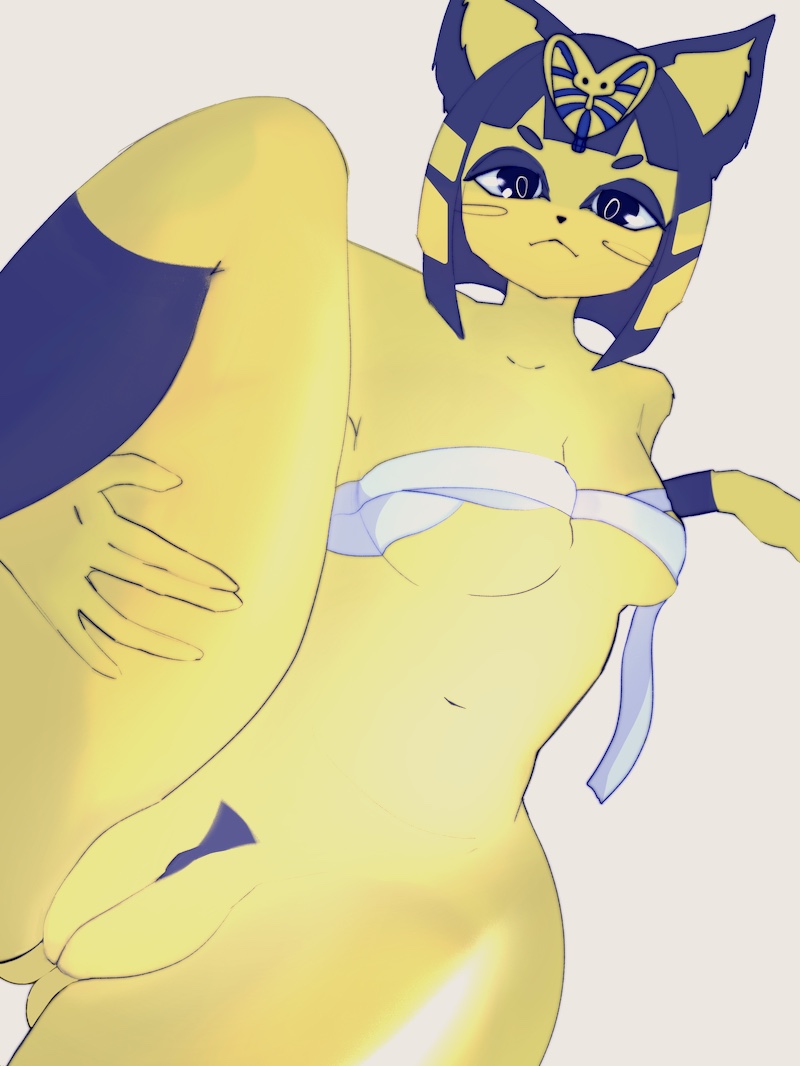 animal_crossing ankha anthro breasts domestic_cat felid feline felis female genitals invalid_tag mammal moonrick nintendo pussy solo spreading video_games