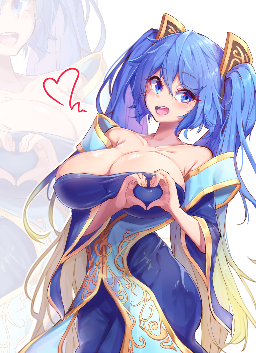 1girls boob_heart duwk225 female female_focus female_only heart_hands league_of_legends sona_buvelle