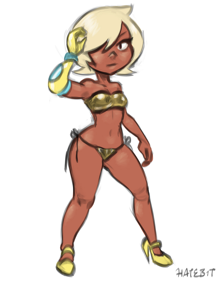 1girls bikini blonde_hair cartoon_network dark-skinned_female female female_only golden_bikini hair_over_one_eye hatebit ok_k.o.!_let's_be_heroes short_hair side-tie_bikini solo solo_female yellow_technique