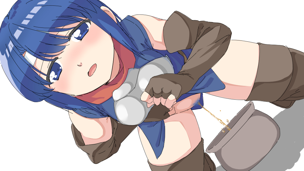 1girls bare_thighs blue_eyes blue_hair blush boots breasts catria_(fire_emblem) censored elbow_gloves female female_only female_pubic_hair fingerless_gloves fire_emblem fire_emblem:_mystery_of_the_emblem fire_emblem:_shadow_dragon_and_the_blade_of_light gloves headband kneeling kokuto_mikan nintendo open_mouth peeing pelvic_curtain pot pubic_hair short_hair small_breasts solo thigh_boots thighs urine white_background