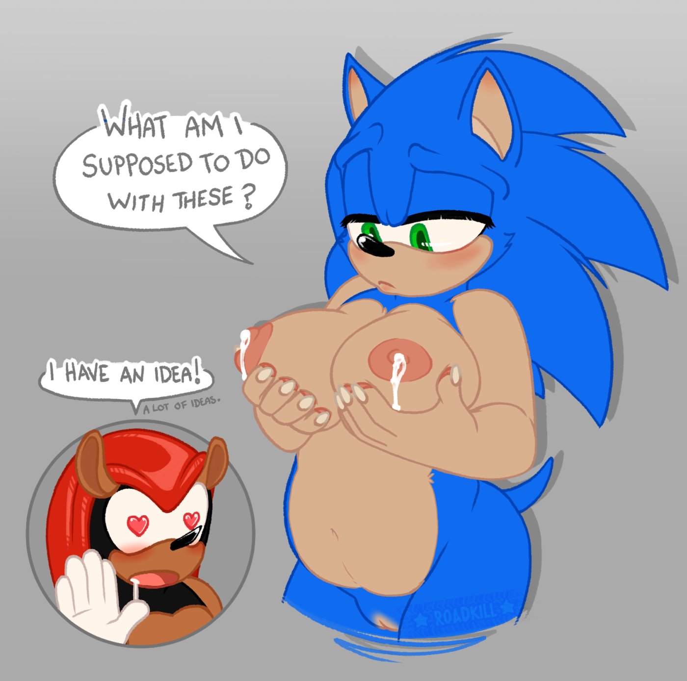 big_breasts breastmilk breasts crypticruins dialogue heart_eyes lactating lactation mighty_the_armadillo mpreg nude pregnant pregnant_male pussy roadkillxing sega sonic_(series) sonic_the_hedgehog speech_bubble