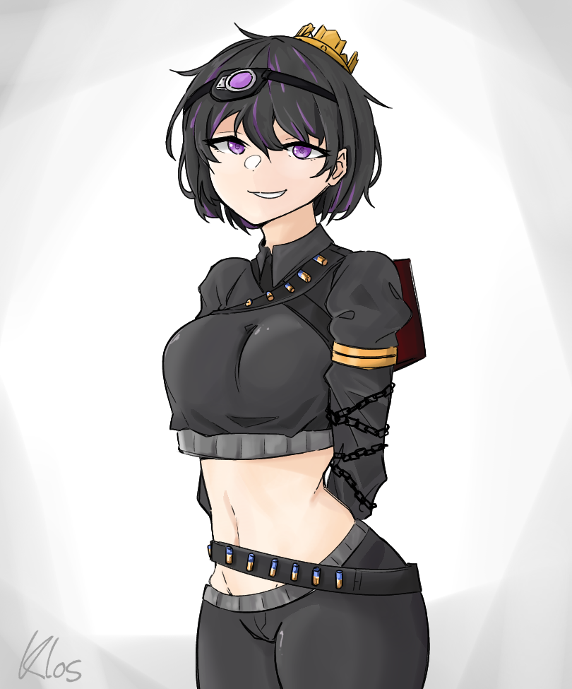 1girls abdomen black_hair chains crown decaying_winter purple_eyes purple_highlights roblox roblox_game robloxian self_upload sledge_queen tactical_gear tagme tagme_(artist)