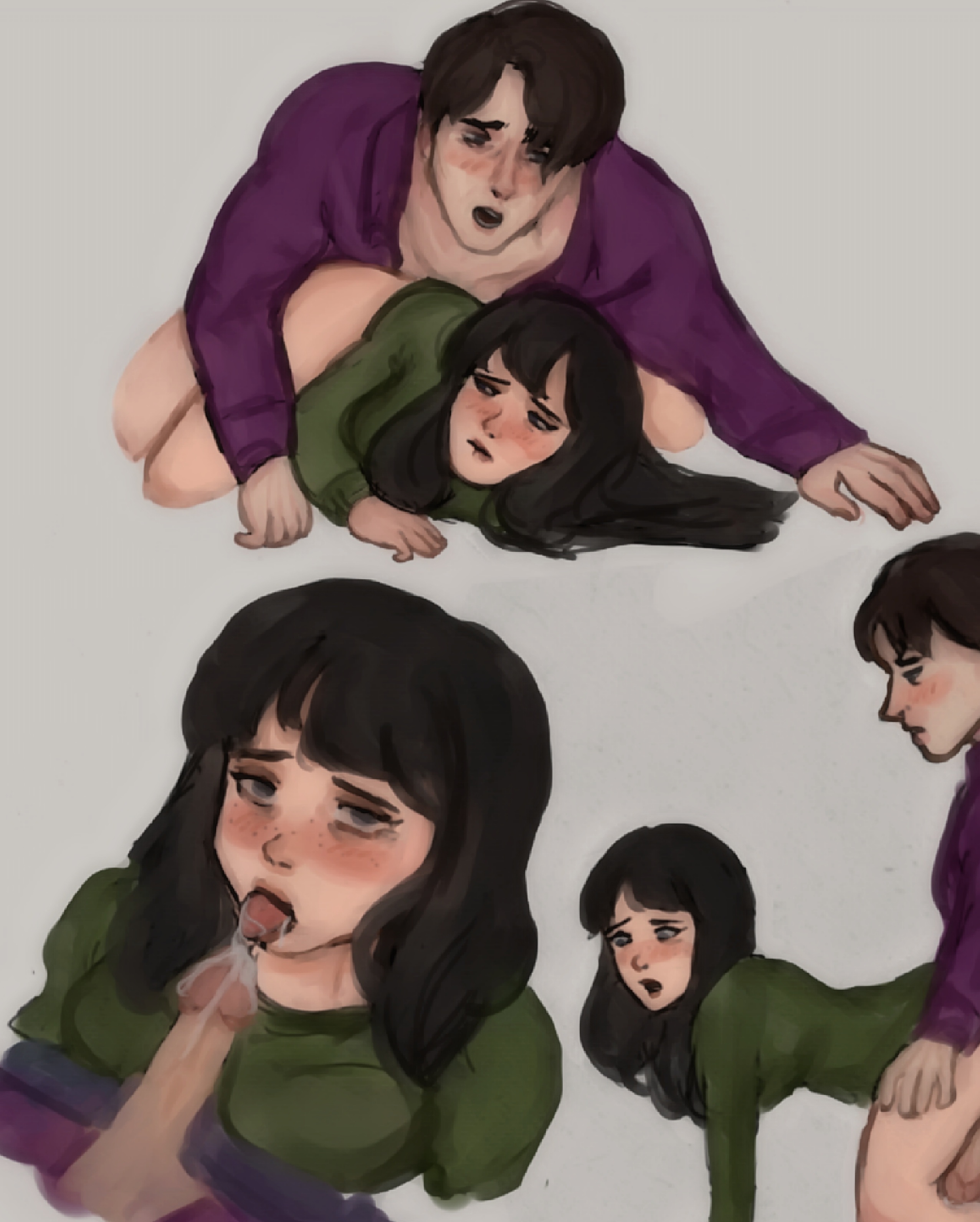 1boy, 1girls, blowjob, female, first time, five nights at candy's, five nights at freddy's, fnaf, from behind position, light skin, light-skinned female, light-skinned male, male, mary schmidt (fnac), michael afton, penetration, spooning, straight