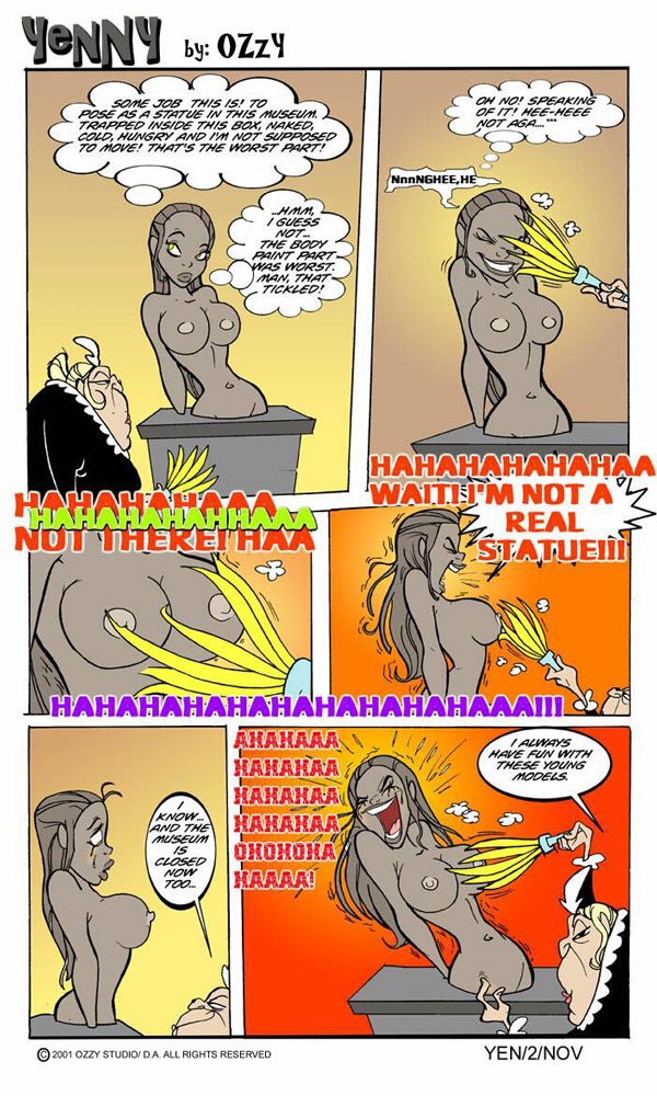 abused_female big_breasts comic_panel disguise exposed_breasts feather_duster feathers female_pervert latina laughing linea_alba maid maid_uniform mons_pubis nipples older_woman_and_younger_woman painted_body perfect_body perky_breasts pervert puerto_rican restrained sensitive_nipples statue tears tickling tickling_breasts tickling_fetish tickling_nipples ticklish topless trapped upper_body upper_body_focus very_old_female yenny yenny_lopez