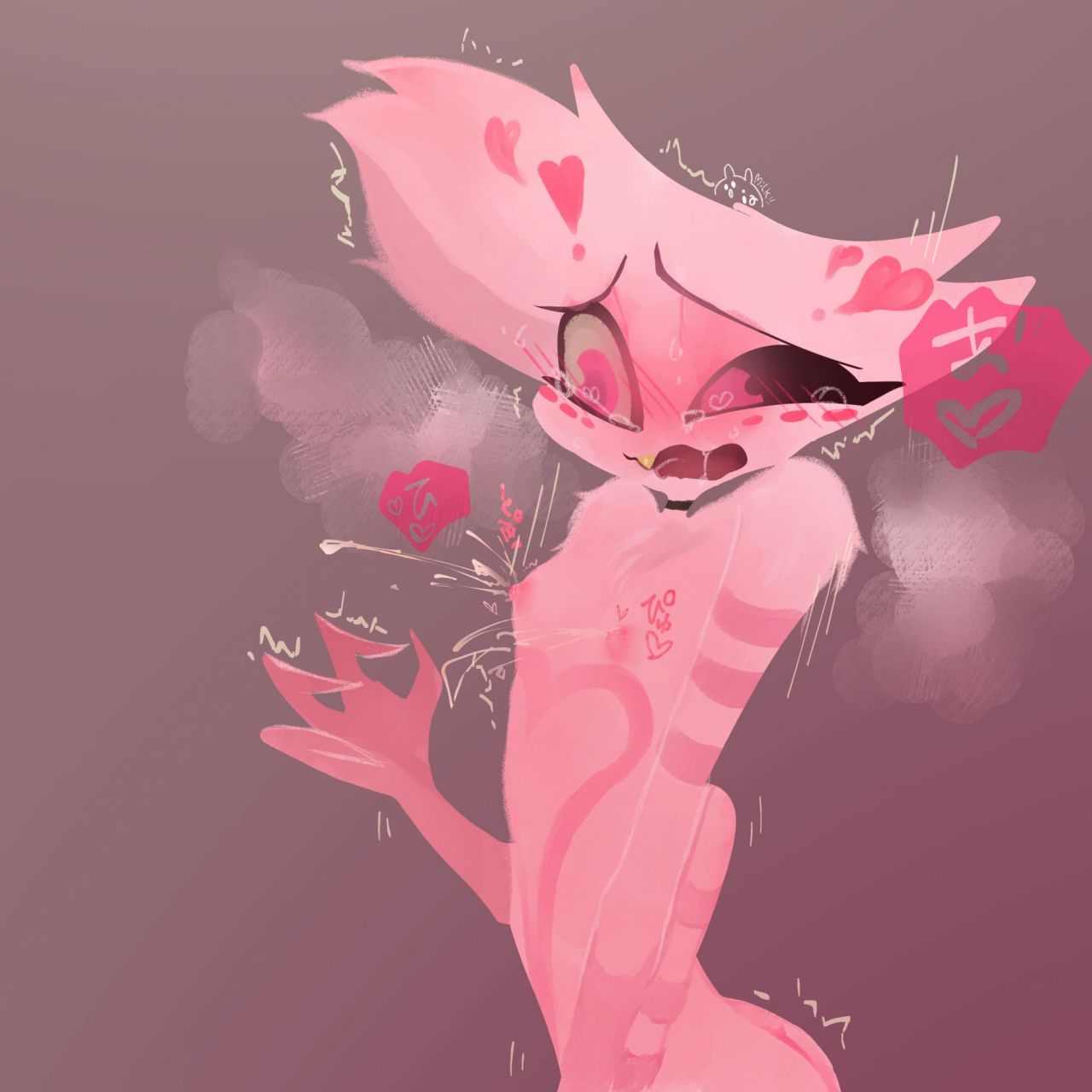 1boy, ahe gao, angel dust (hazbin hotel), ass, blush, crying, femboy, gold tooth, hazbin hotel, heart-shaped pupils, lactation, male, male lactation, male only, milk, naked, nipples, nude, oerba yun fang, open mouth, orgasm, orgasm face, saliva, solo, solo focus, solo male, standing, tears, trembling, white fur, white hair