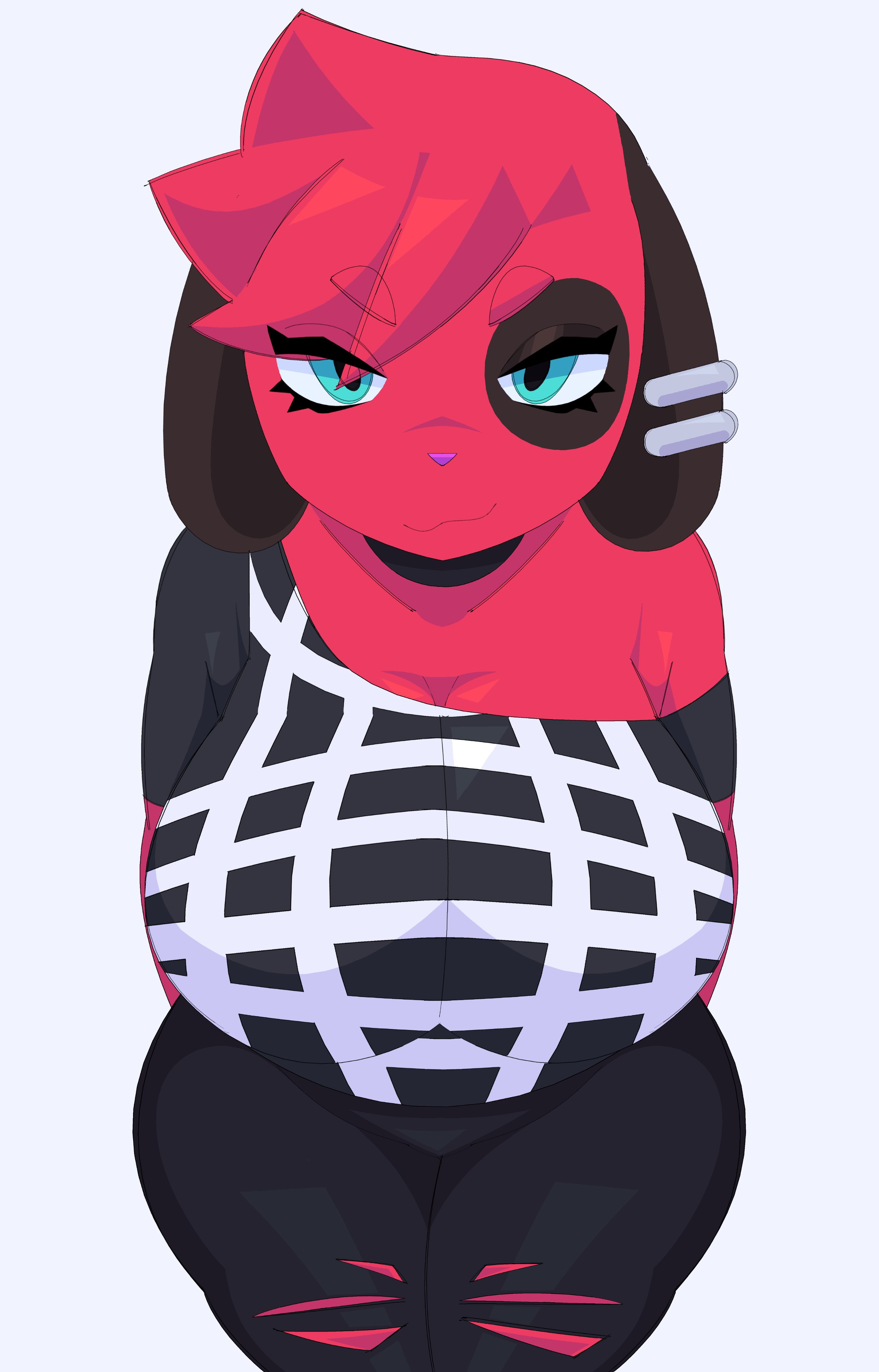 :3, animal crossing, anthro, ass, bending forward, big ass, big breasts, breasts, canine, cherry (animal crossing), cytrusawa, female, furry, gachi hoochi, huge breasts, nintendo, ripped leggings, simple background, smug, thick thighs, tight clothing