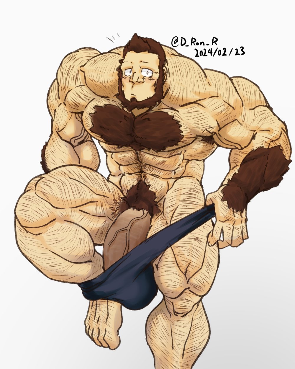 balls bara beard big_muscles big_penis body_hair chest_hair d_ron_r facial_hair flaccid male male_only male_pubic_hair muscles muscular penis pubic_hair solo solo_male undressing ろん