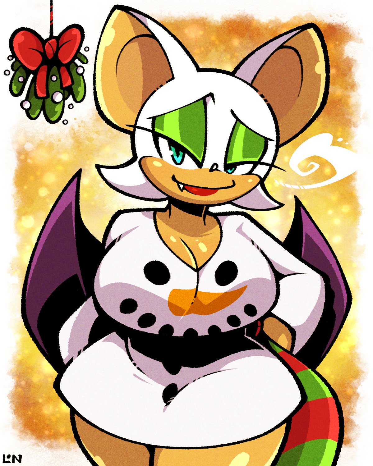 1girls christmas festive huge_ass large_breasts legendofnerd rouge_the_bat shirt solo sonic_(series) thick_thighs wide_hips