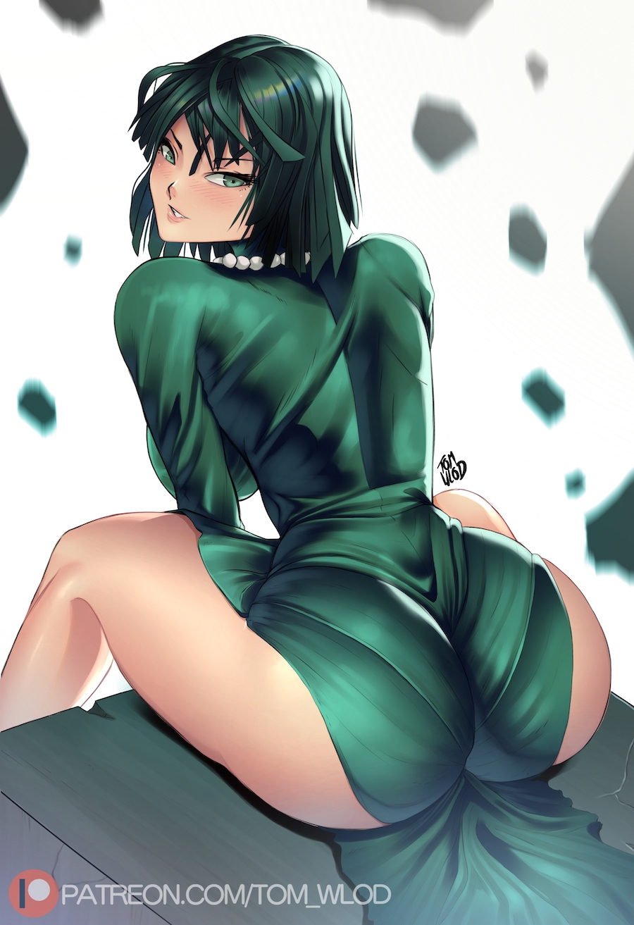 1girls big_ass fubuki_(one-punch_man) huge_ass looking_at_viewer looking_back one-punch_man sitting solo thick_thighs thin_waist tight_clothing tom_wlod wide_hips