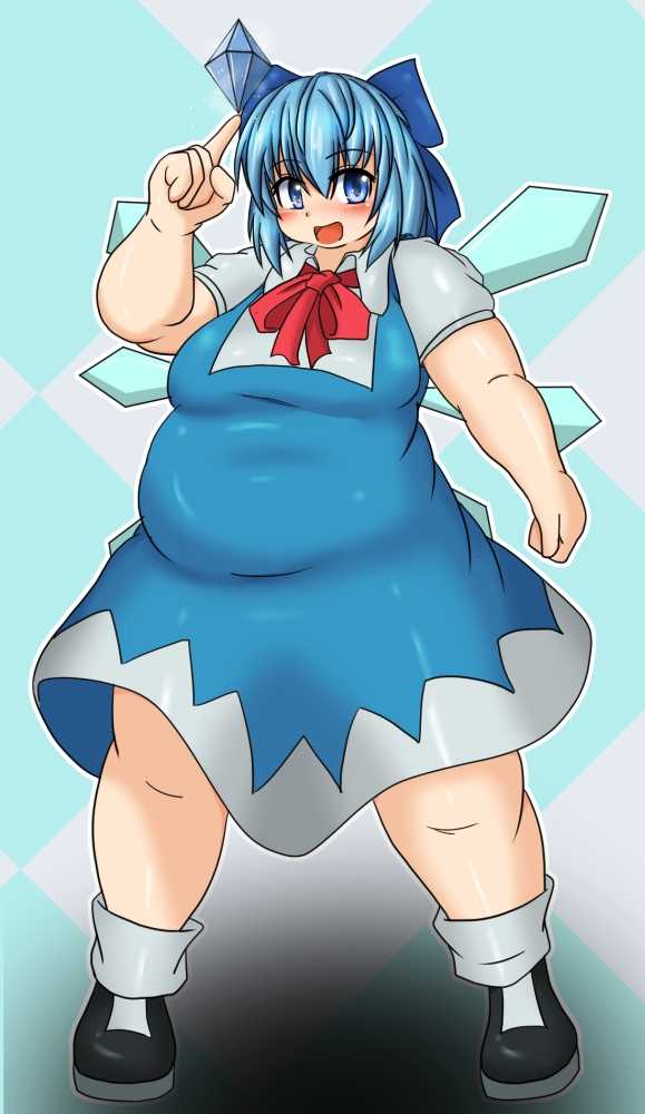 bbw belly_overhang big_belly big_female blue_hair blush chubby chubby_female cirno embarrassed fat fat_arms fat_female fat_fetish fat_girl fat_woman fatty large_female obese obese_female overweight overweight_female plump pork_chop thick_thighs touhou tubby weight_gain