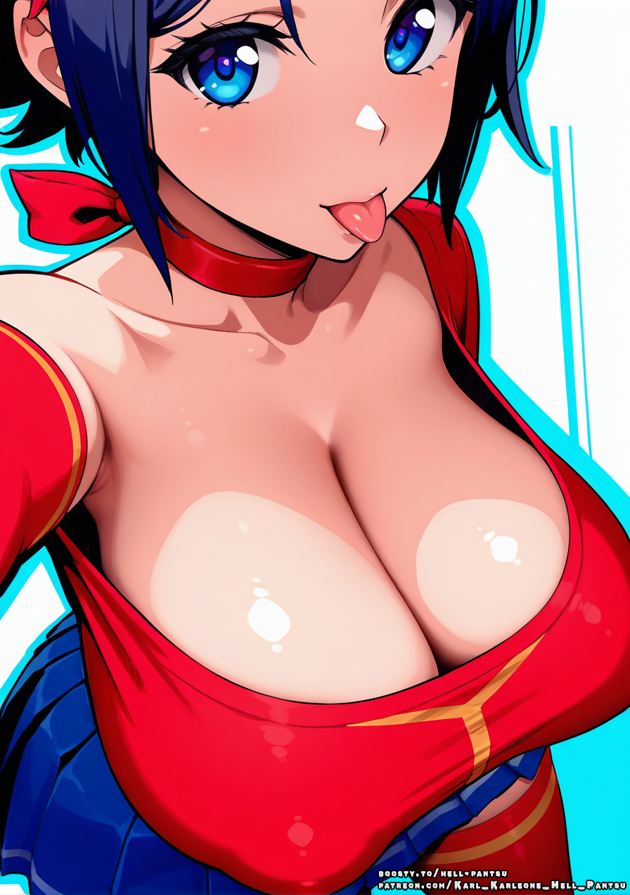 ai_generated big_breasts blue_eyes blue_hair breasts female_only hell-pantsu miside mita_(miside) tounge_out white_body