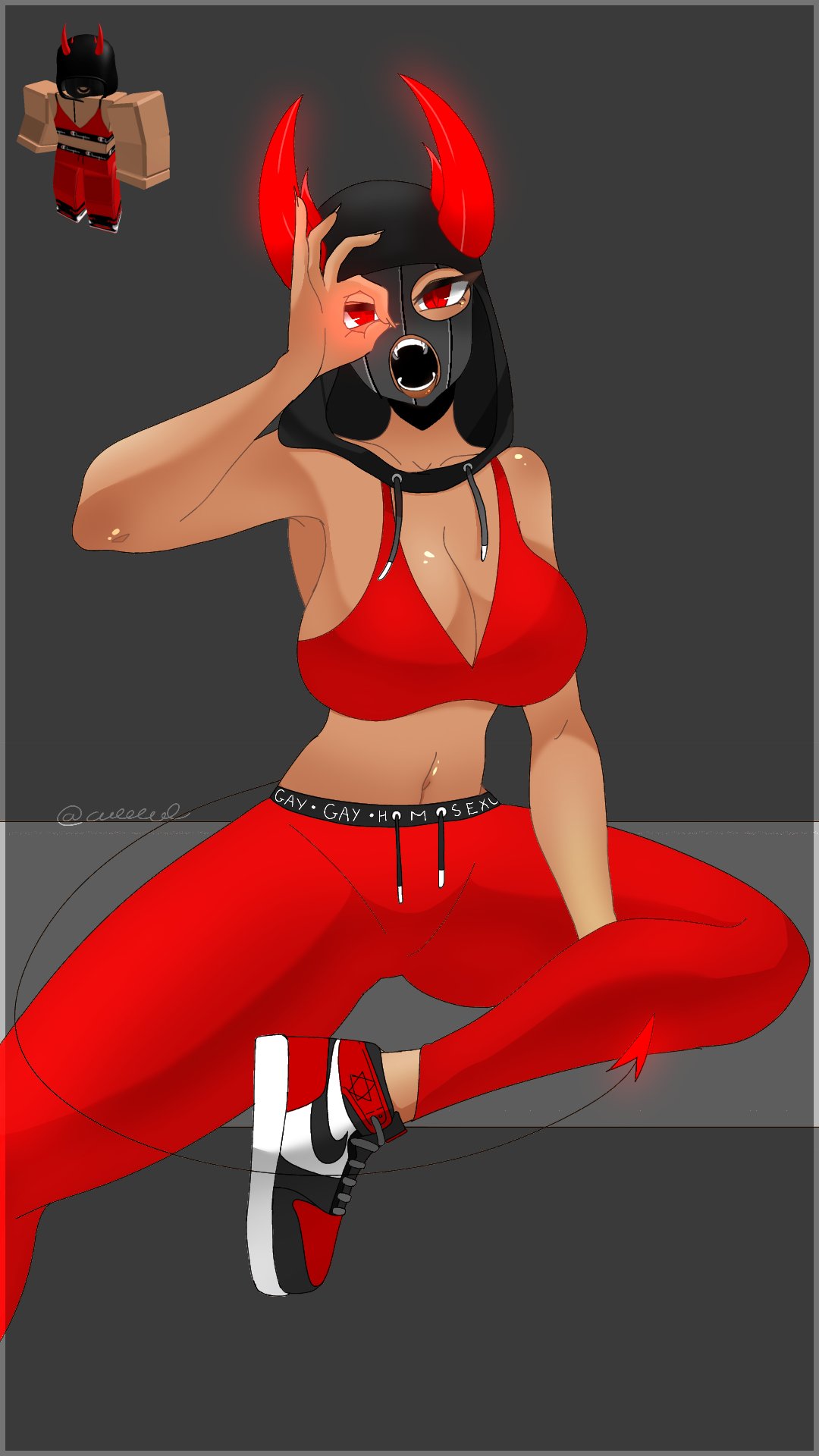 1girls absurd_res hood mask red_clothing roblox roblox_avatar tagme wwwwwaaaahhhh