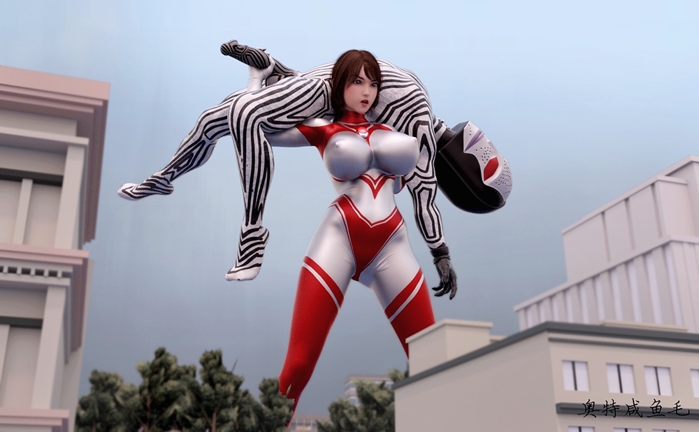 3d alien alien_girl alien_humanoid breasts building building_sex city cum cum_in_pussy cum_inside female female_penetrated grabbing_penis heroine human losing losing_fight rape tight_clothing ultraman_(franchise) ultrawoman ultrawoman_katia