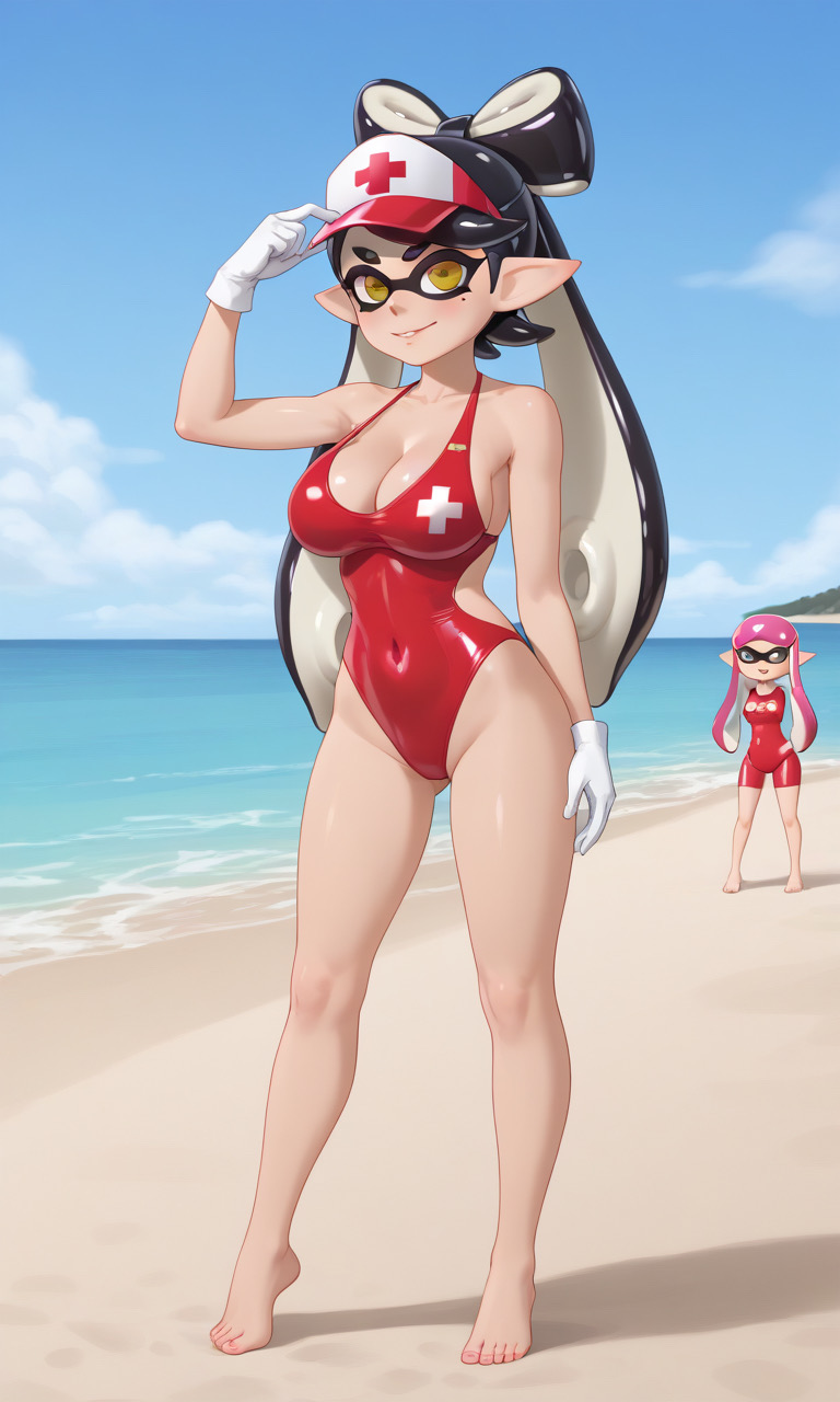 2girls ai_generated breasts callie_(splatoon) female female_only lifeguard lifeguard_swimsuit lr6777 nai_diffusion nintendo solo splatoon splatoon_(series) stable_diffusion