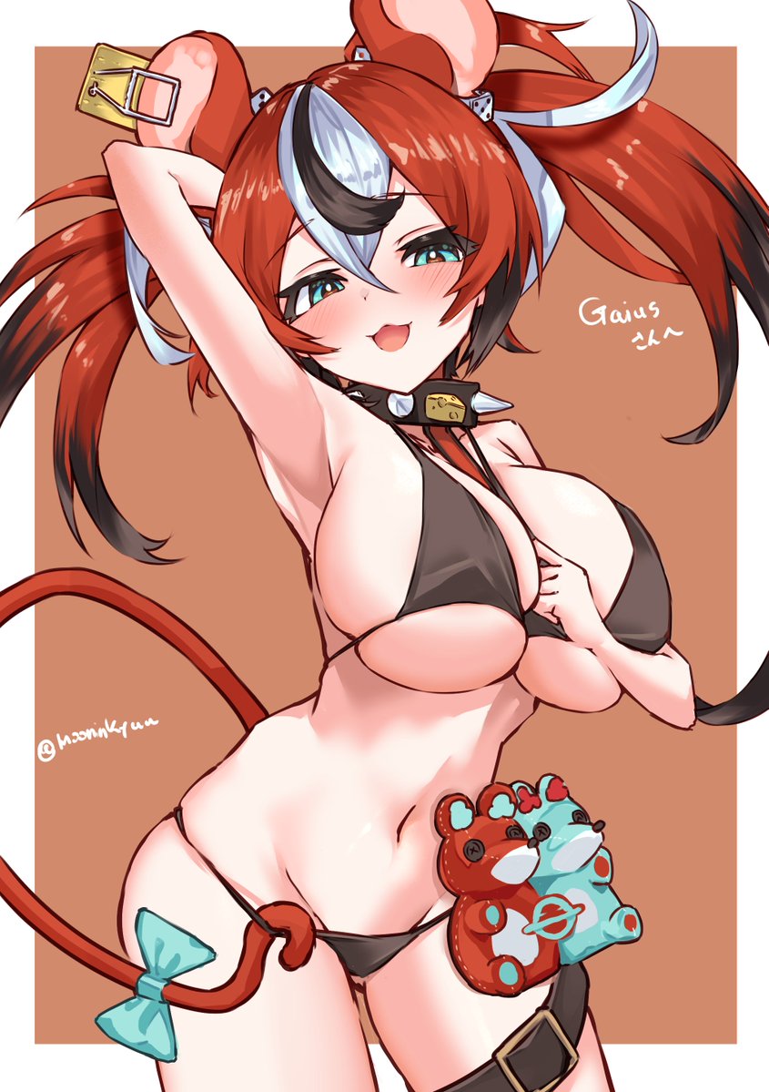 1girls big_breasts bikini breasts female female_only hakos_baelz hololive hololive_english hololive_english_-council- hololive_english_-promise- huge_breasts mooninnkyuu mouse_ears mouse_tail pose red_hair solo solo_female virtual_youtuber