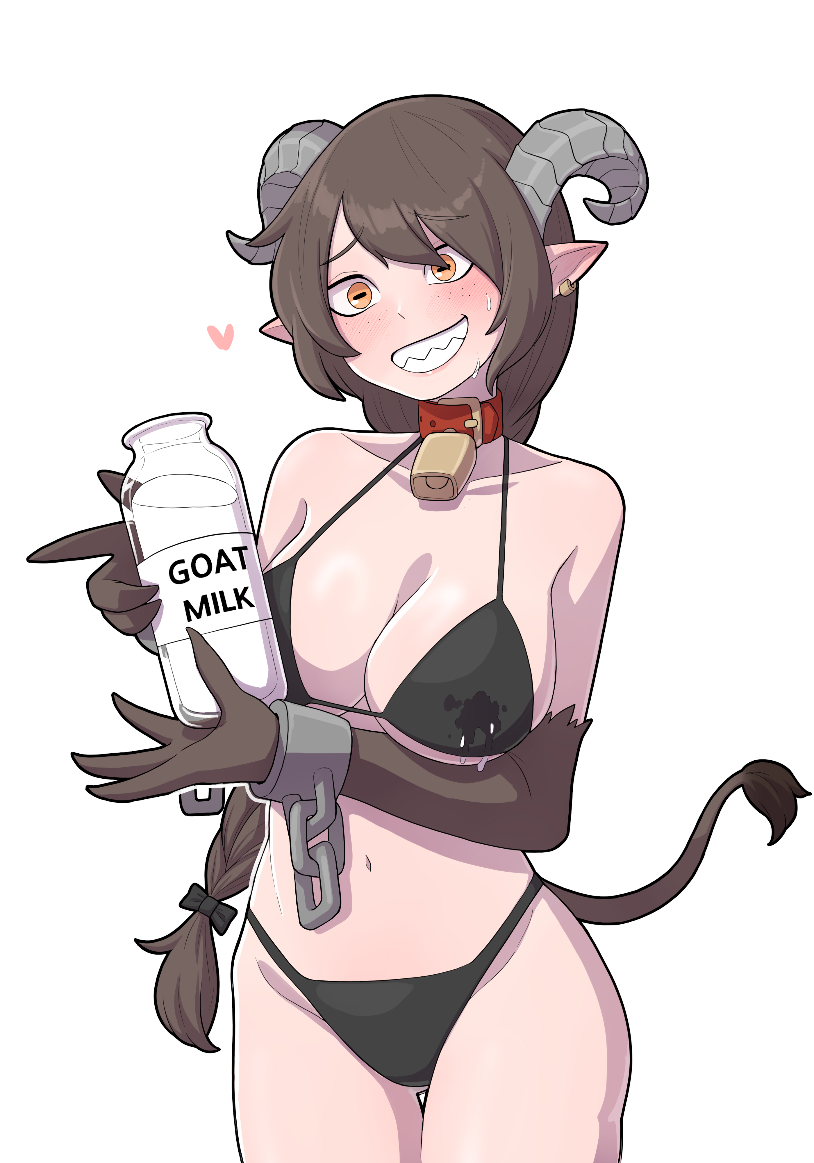1girls, 2024, big breasts, bikini, breasts, female, goat girl, goat horns, krampus, krampus (33dot), lactation, lactation through clothes, martinicandy, pointy ears, tagme