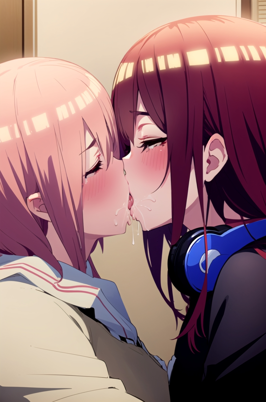 ai_generated french_kiss go-toubun_no_hanayome incest nakano_ichika nakano_miku twincest yuri