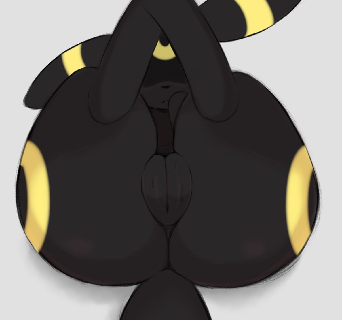 animal_thick_thighs arteficialtrees ass eeveelution female feral generation_2_pokemon genitals legs_up lying nintendo on_back plump_labia pokemon pokemon_(species) presenting presenting_hindquarters pussy rear_view simple_background solo umbreon white_background zoophilia