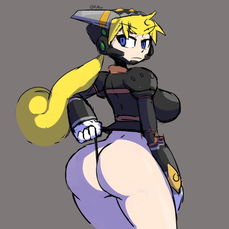 1girls android ass big_ass big_breasts big_butt blonde_hair butt clothed fupoo marino mega_man mega_man_x quicksilver_marino reploid robot robot_girl solo tagme thong