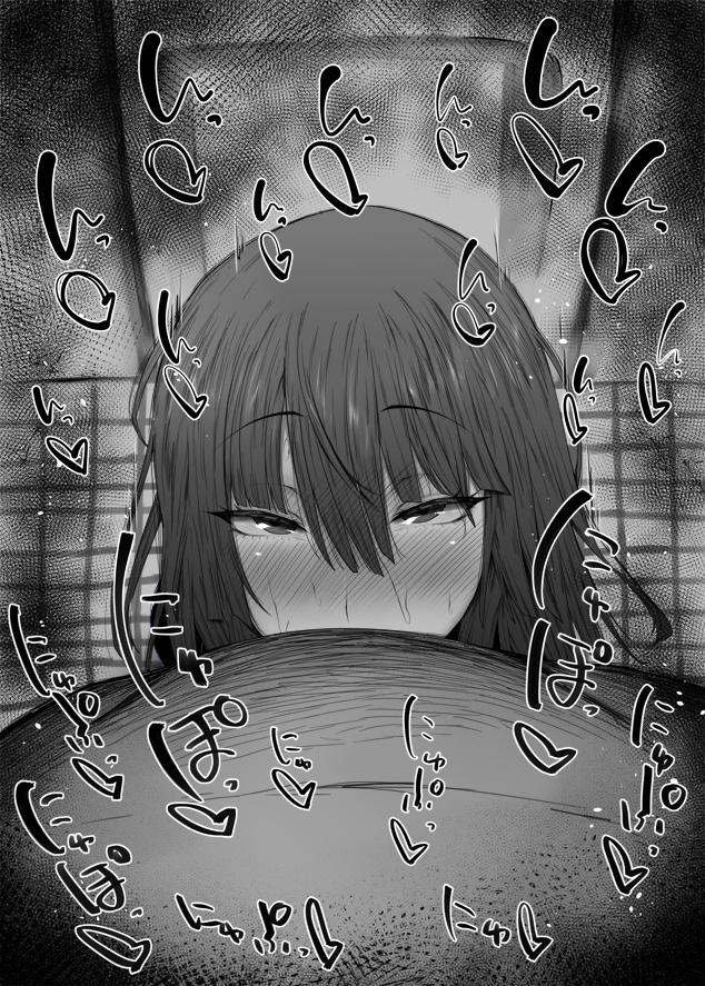 1boy, 1girls, alternate version available, black and white, blowjob, blush, censored, dark skin, dark-skinned male, deepthroat, detailed background, drooling, eyelashes, fellatio, female, fubuki (one-punch man), heart, human, indoor, inside, kurotama, looking at viewer, male, male pov, one-punch man, oral, oral sex, pov, room, saliva, shiny, shiny skin, short hair, sketch, sound effects, sweat, text