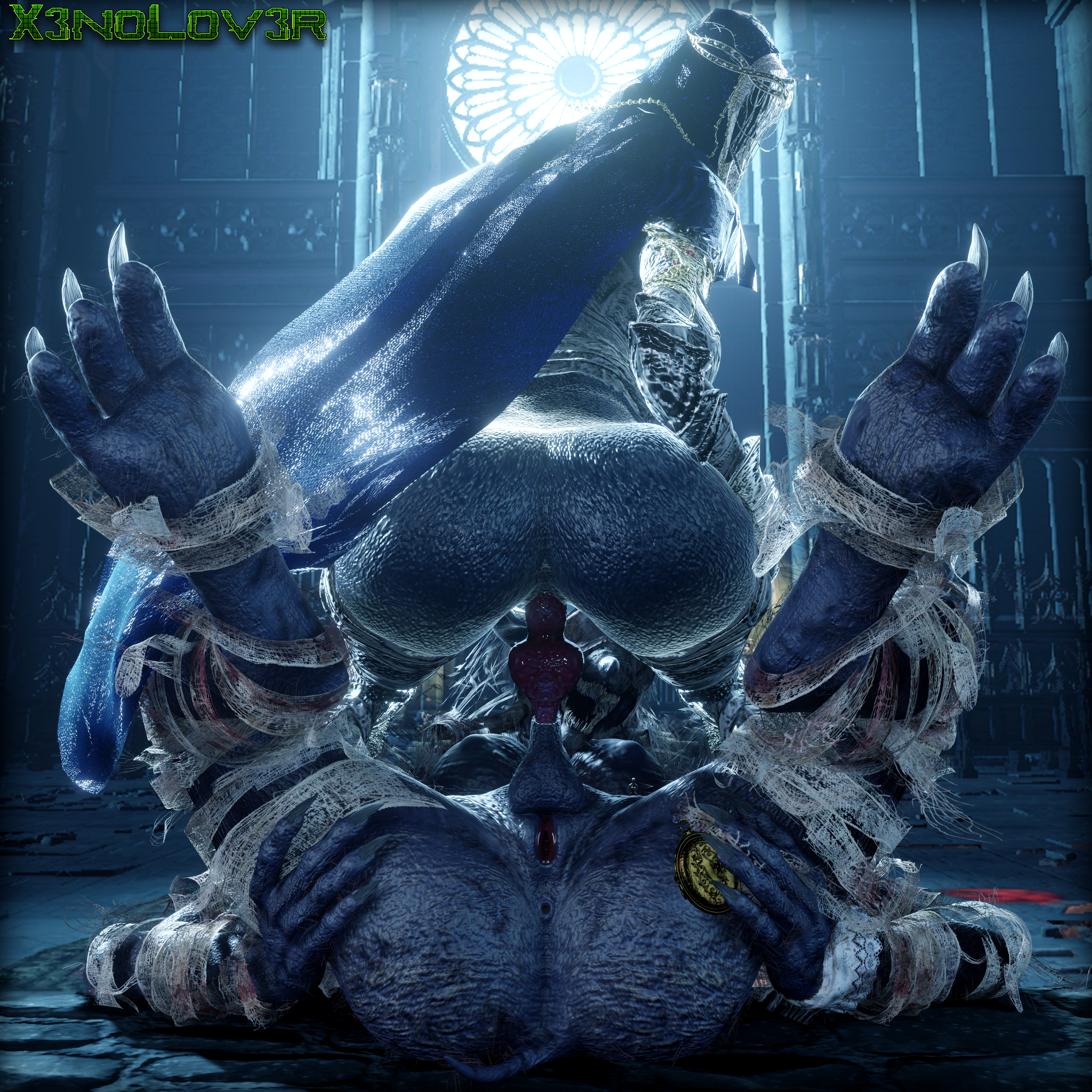 1futa, 1girls, 3d, animal genitalia, animal penis, anus, armor, ass, beast (bloodborne), big ass, big breasts, bloodborne, bottomless, breasts, canine penis, claws, crossover, dancer of the boreal valley, dark souls, dark souls 3, dickgirl, erection, eyes covered, face covered, feet, female, fromsoftware, futa on female, futa sans balls, futanari, giantess, hair, hood, hooded cloak, intersex, knot, large ass, large breasts, large female, legs spread, legs up, looking over shoulder, mini giantess, monster, monster girl, mostly nude, nipples, partially clothed, penetration, penis, penis in pussy, pussy, riding, riding penis, sex, sharp claws, sharp teeth, sony corporation, sony interactive entertainment, teeth, thekidxeno, thick, thick ass, thick thighs, thighs, toes, torn clothing, vagina, vaginal penetration, vaginal sex, vicar amelia, video games, watermark, wide hips, wrappings