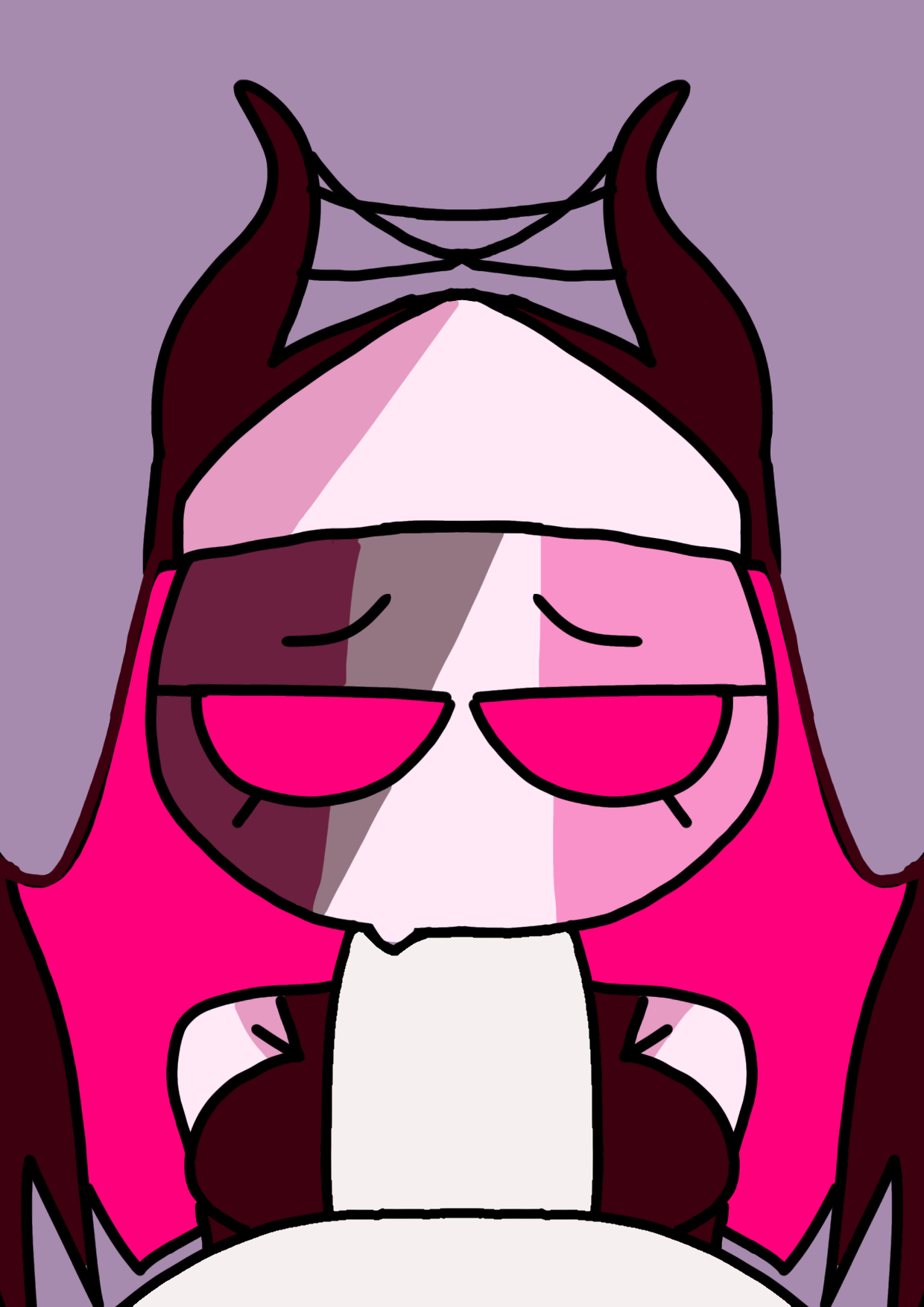 :>=, blowjob, breast press, breast squeeze, breasts, couple, deadmeme123, demon, demon horns, face markings, fellatio, female, friday night funkin, fully clothed, half-closed eyes, headwear, horns, looking at viewer, male, male pov, mid-fight masses, no pupils, nun, oral, oral sex, pink eyes, pink sclera, pink wings, pov, ruv (dokki.doodlez), sarvente (dokki.doodlez)