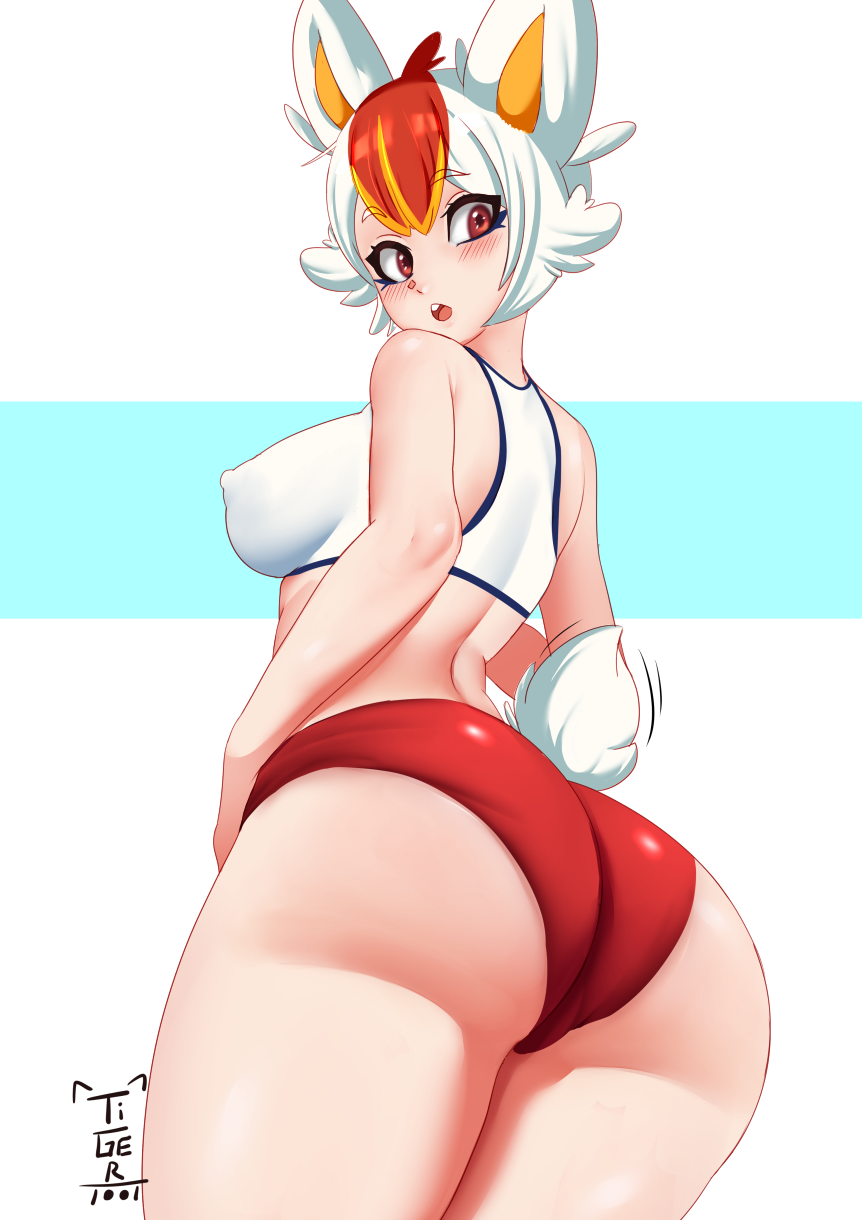 1girls ass big_ass big_breasts big_butt breasts bunny_ears cinderace female humanized humanoid large_ass looking_back nintendo pokemon pokemon_ss red_eyes sideboob solo standing thick_ass thick_thighs thighs tiger1001