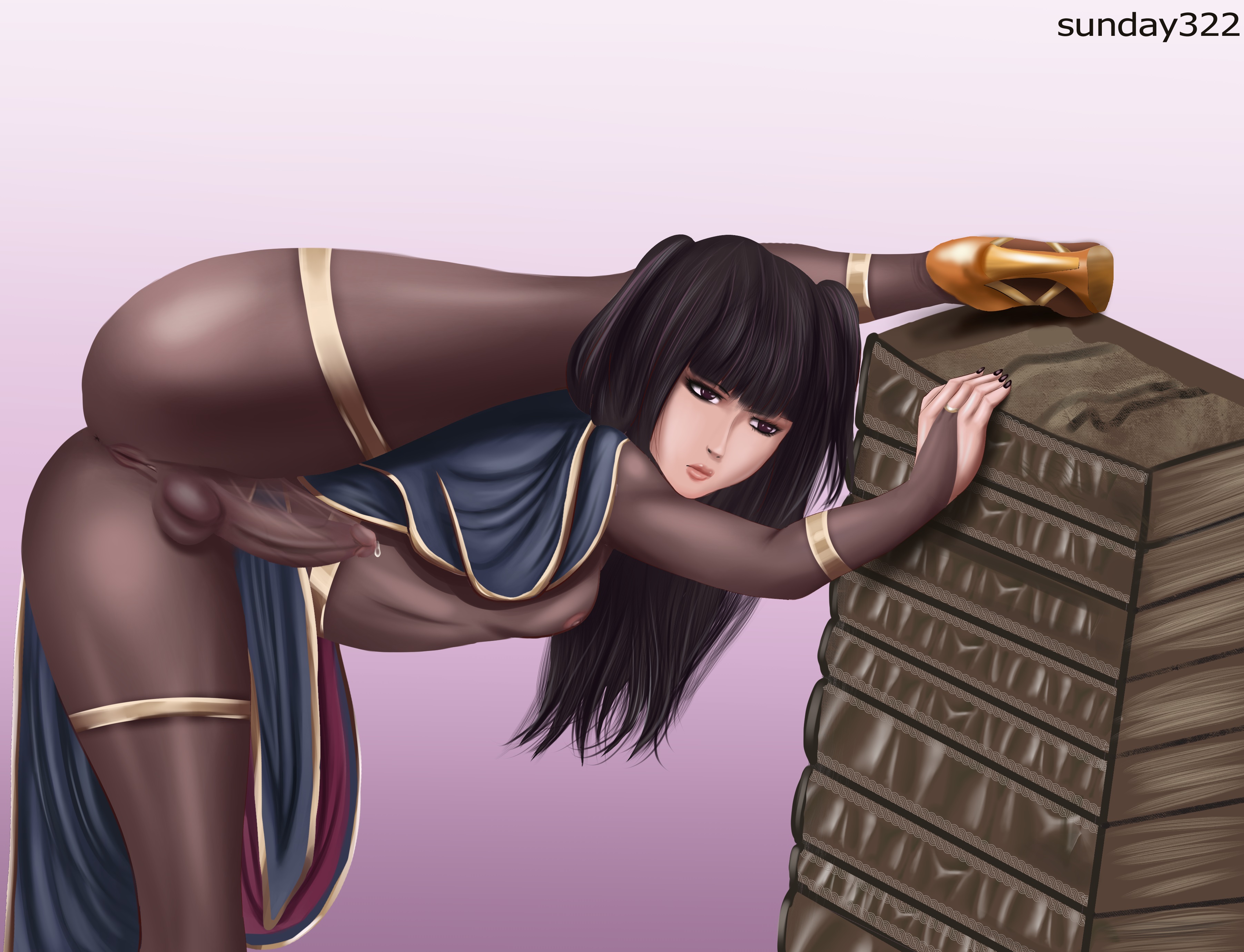 1futa, anus, areolae, balls, bent over, black hair, bodystocking, book, books, breasts, cape, clothed, clothing, erection under clothes, fire emblem, fire emblem awakening, flexing, futa only, futanari, high heels, human, intersex, leg over shoulder, leg up, light skin, mostly clothed, nintendo, nipples, one leg raised, pale skin, penis, precum through clothing, presenting, pussy, see-through, solo, solo futa, sunday322, tharja (fire emblem), vagina, vagina visible through clothing