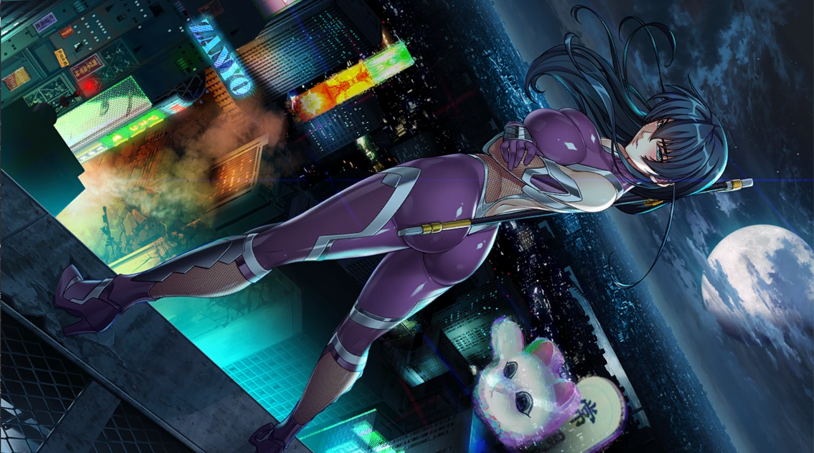 1girls, action taimanin, ass, big ass, big breasts, blue hair, breasts, female, green eyes, igawa asagi, long hair, official art, taimanin (series), taimanin suit