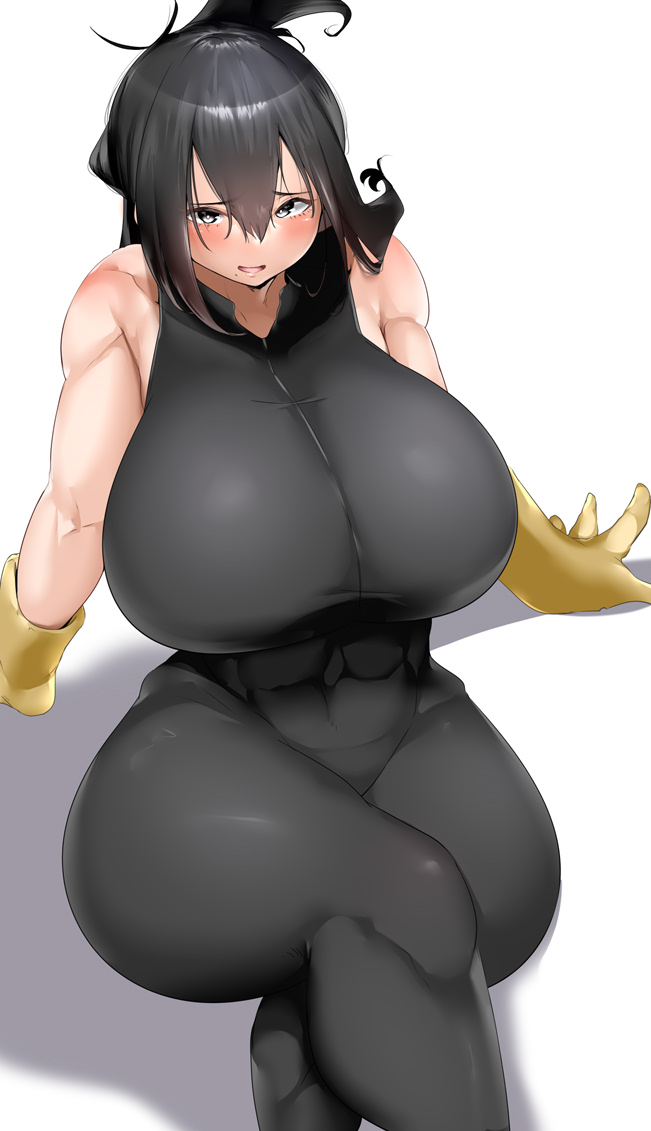 1girls big_breasts black_hair blush bodysuit breasts busty curvy enormous_breasts female female_only gloves huge_breasts huhuhunohuman hyuuman large_breasts looking_at_viewer massive_breasts muscular muscular_female my_hero_academia nana_shimura ponytail sitting solo thick_thighs thighs tight_clothing voluptuous