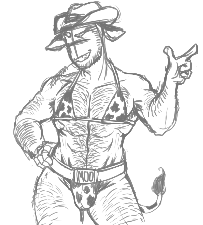 1boy 1male abs beeboafterdark body_hair cow_ears cow_print cow_tail hairy madness_combat male male_only muscular_male sheriff_(madness_combat) solo_male