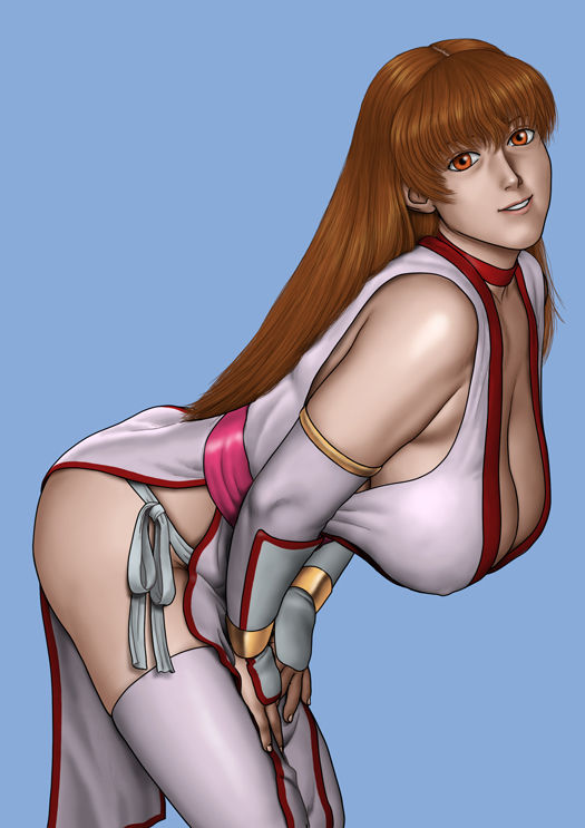 bending_over big_breasts breasts busty choker cleavage curvy dead_or_alive erect_nipples_under_clothes female female_focus female_only hourglass_figure huge_breasts karma-laboratory kasumi_(doa) long_hair pose posing red_hair solo tagme tecmo voluptuous wide_hips