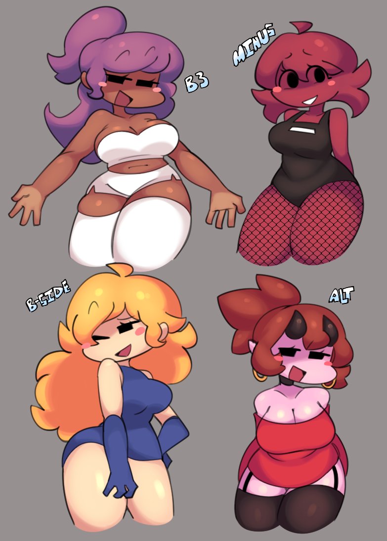 4girls alt_girlfriend alt_girlfriend_(readraws) b-side_gf_(cval) b-side_girlfriend b3_gf_(blazethewolf55) b3_girlfriend demon demon_girl female friday_night_funkin friday_night_funkin_(b-side) friday_night_funkin_(b3_mod) friday_night_funkin_(minus_mod) girlfriend_(friday_night_funkin) horns minus_gf_(iagoanims) mob_face multiple_girls nervous_smile readraws reahmi shaya_dearest