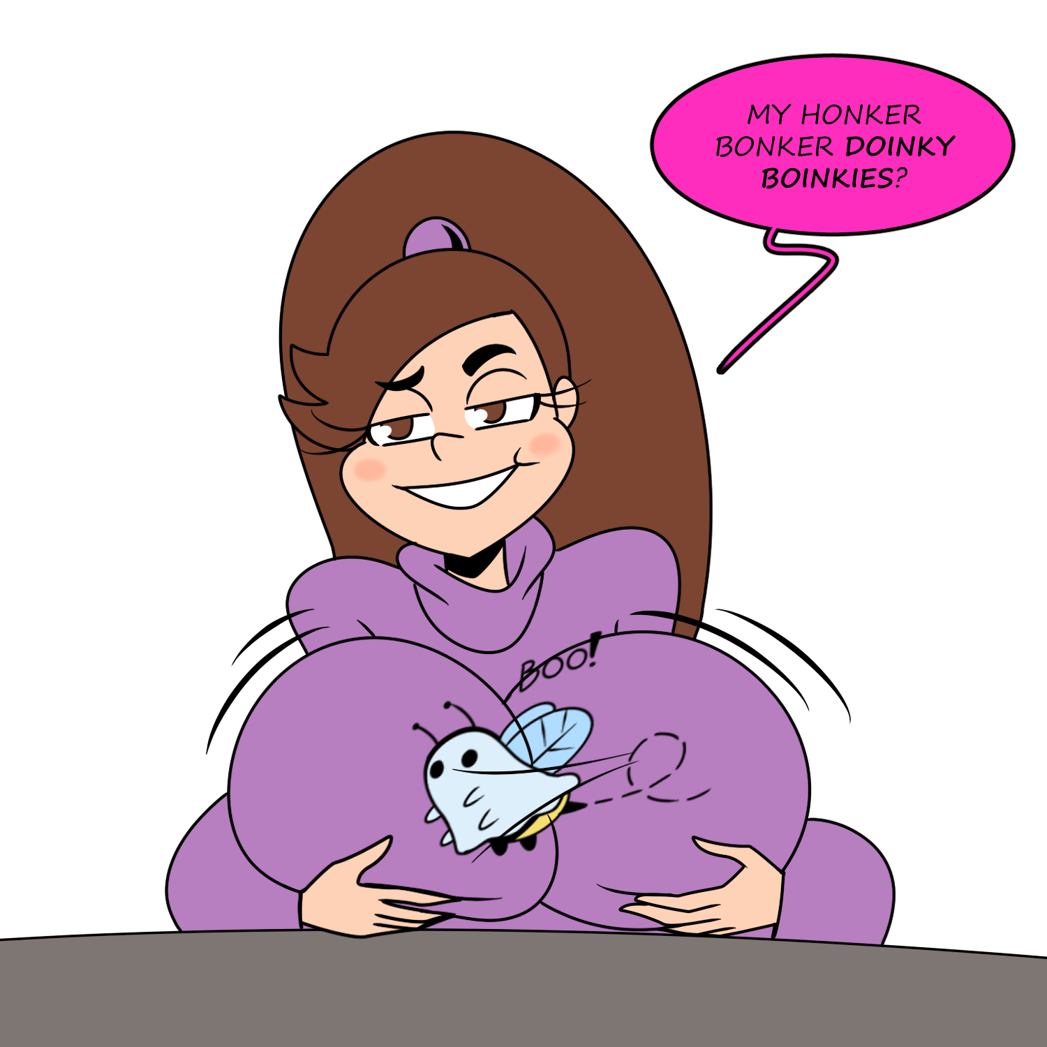1girls, alternate breast size, breasts, comic, disney, disney channel, english text, female, female only, frostbiteboi, gravity falls, huge breasts, mabel pines, meme, oh these? (meme), solo, straight hair, text, thicc-verse