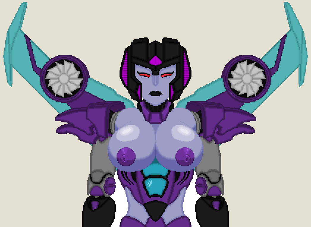 alien alien_girl big_breasts black_lips black_lipstick breasts busty female grey_body looking_at_viewer machine nipples nobleseven20 purple_nipples red_eyes robot robot_girl simple_background slipstream transformers wings